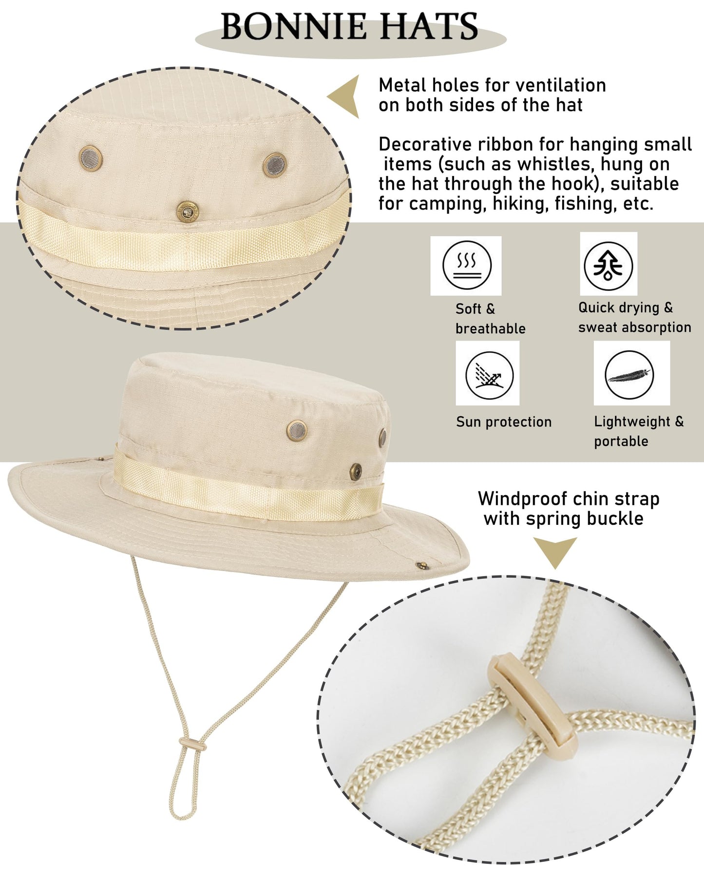 Fishing Bucket Hats for Men Women UPF 50+ UV-Protection Cotton Foldable Wide-Brim Sun Hat Hiking Garden Safari Beach Boonie Hat