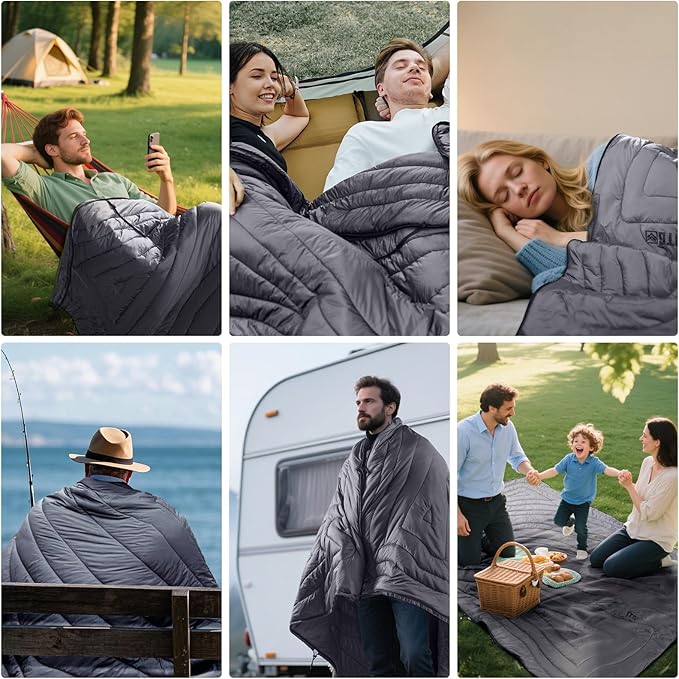 Camping Blanket, Packable, Lightweight Camp Quilt with Zipper, Multifunctional Outdoor Sleeping Blanket for Backpacking, Travel, Stadium, Beach