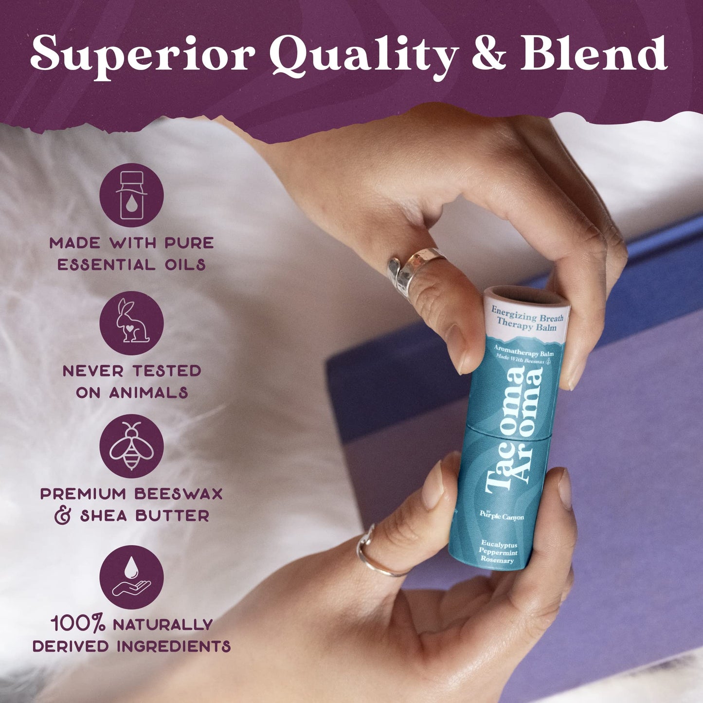 PURPLE CANYON Essential Oil Balm Stick | Energizing Breath Aromatherapy Balm | Body Balm Stick | Eucalyptus, Peppermint, Rosemary Essential Oils Blend Encourages Energy and Clarity | 6.5 Grams