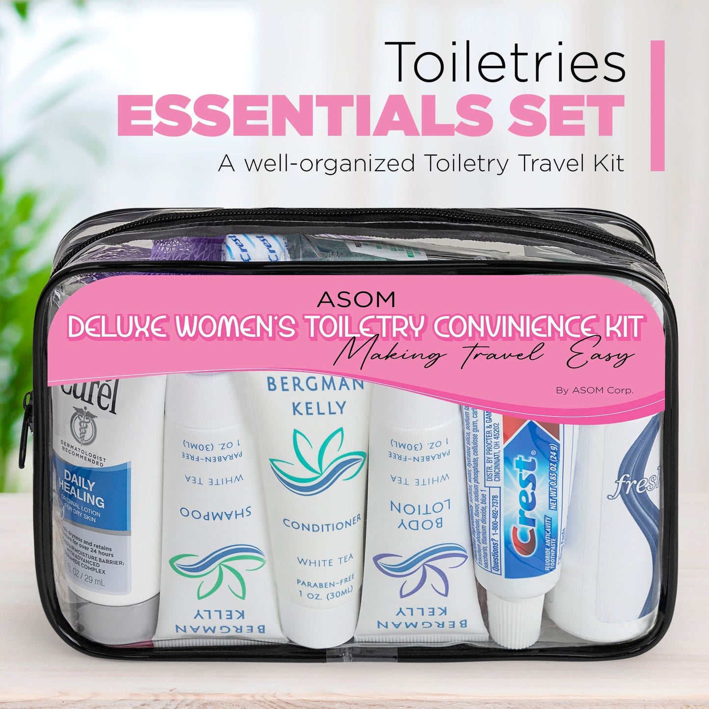 Asom Travel Toiletries Kit – TSA Approved Travel-Size 36-Piece Personal Care & Hygiene Essentials Set for Men & Women – Compact Unisex Kit for Flight, Vacation, Hotel, Gym, Camping