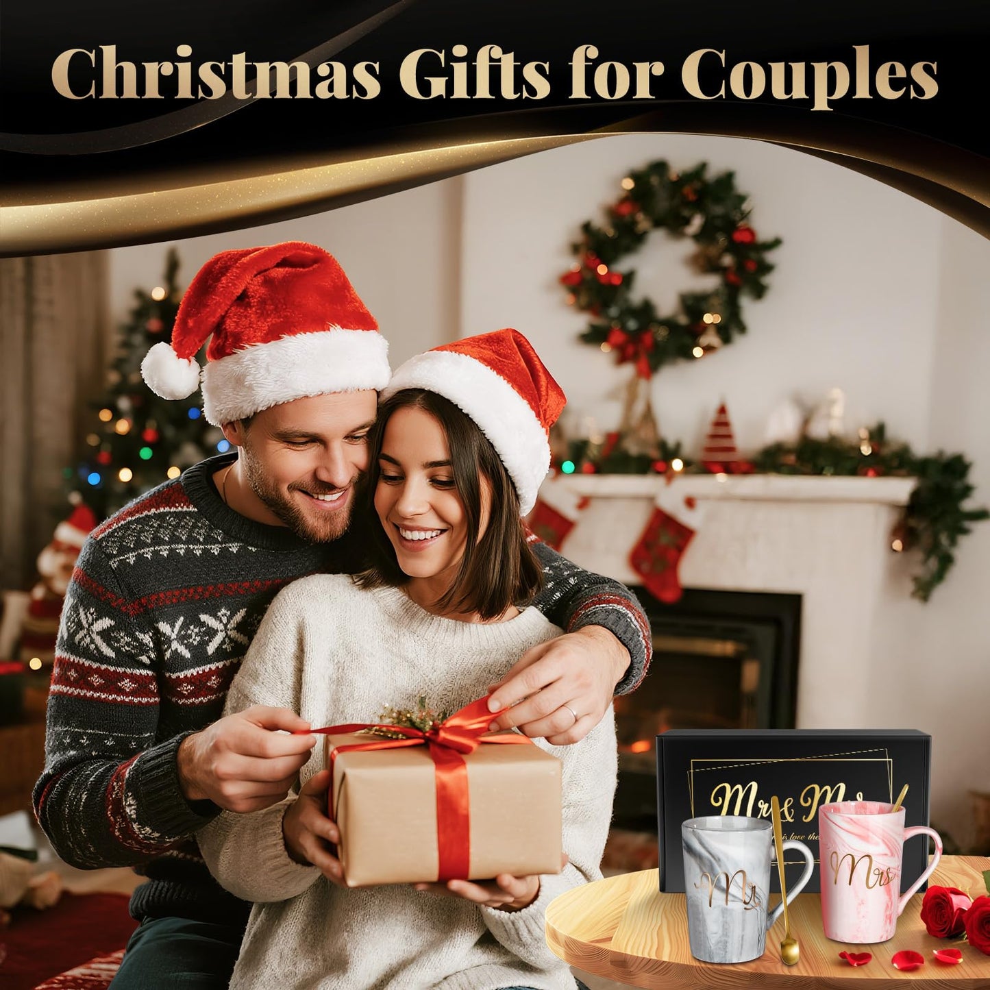 Linkax Mr and Mrs Coffee Mug Couple Gifts, White Elephant Christmas Wedding Gifts for Couples 2025, Useful Anniversary Engagement Present for Couple Newlyweds Husband Wife Bridal Shower Bride to Be