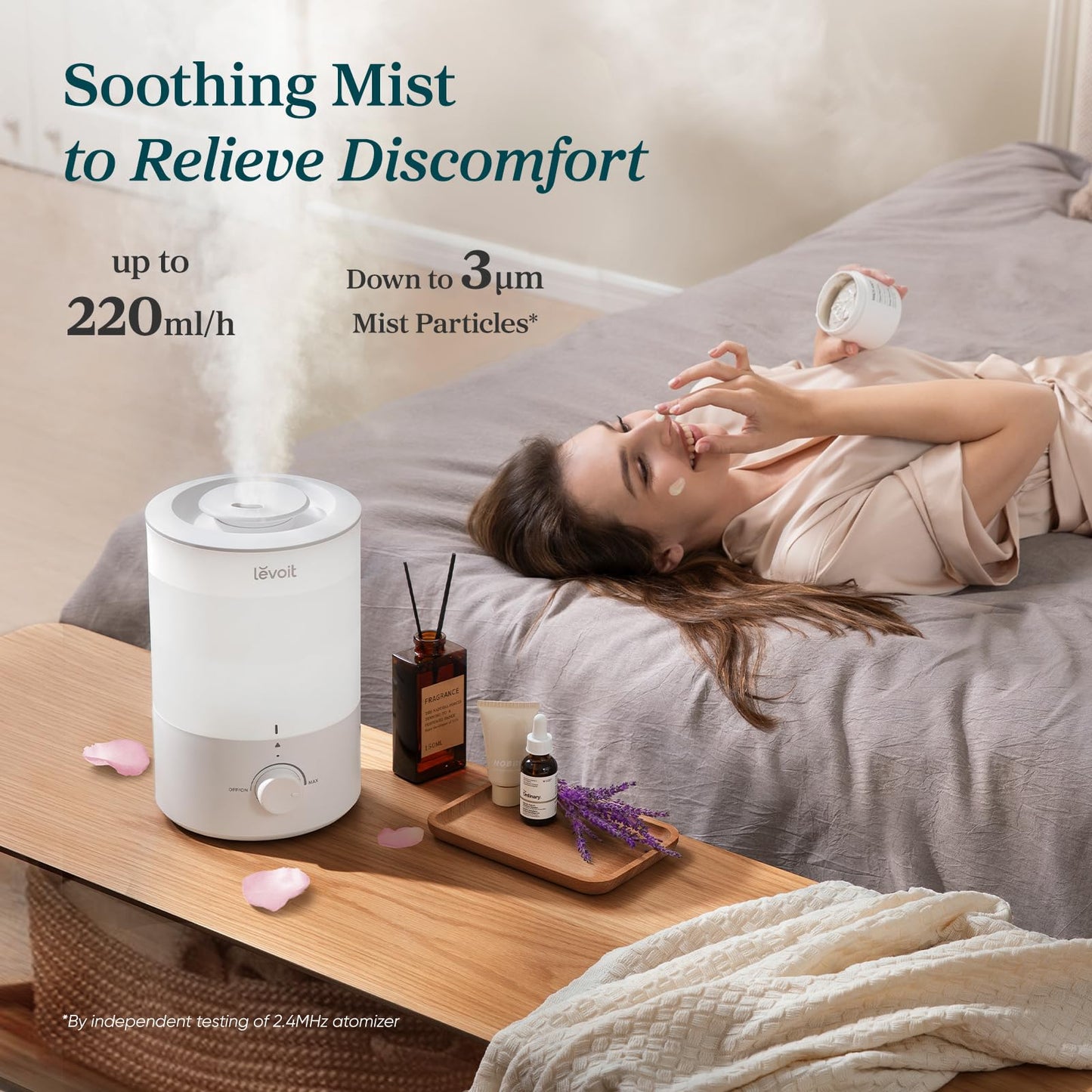 LEVOIT Humidifiers for Bedroom, Quiet (3L Water Tank) Cool Mist Top Fill Essential Oil Diffuser with 25Watt for Home Large Room, 360° Nozzle, Rapid Ultrasonic Humidification for Baby Nursery and Plant