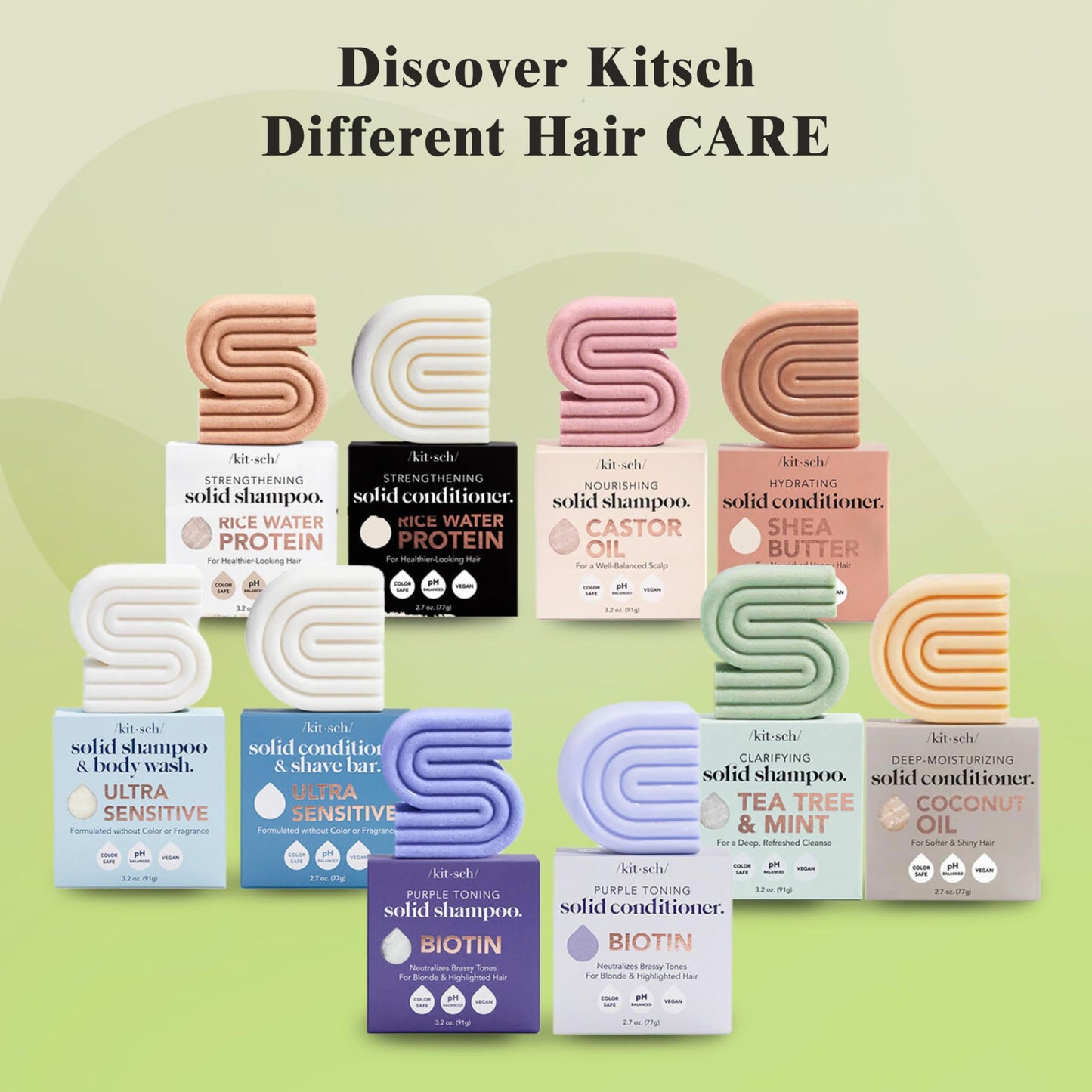 Kitsch Tea Tree Shampoo and Conditioner Set – Anti Dandruff Shampoo Bar & Conditioner Bar - Hair Care for All Hair Types - Free of Paraben, Sulfate & Silicone - Made in USA - 2 pcs