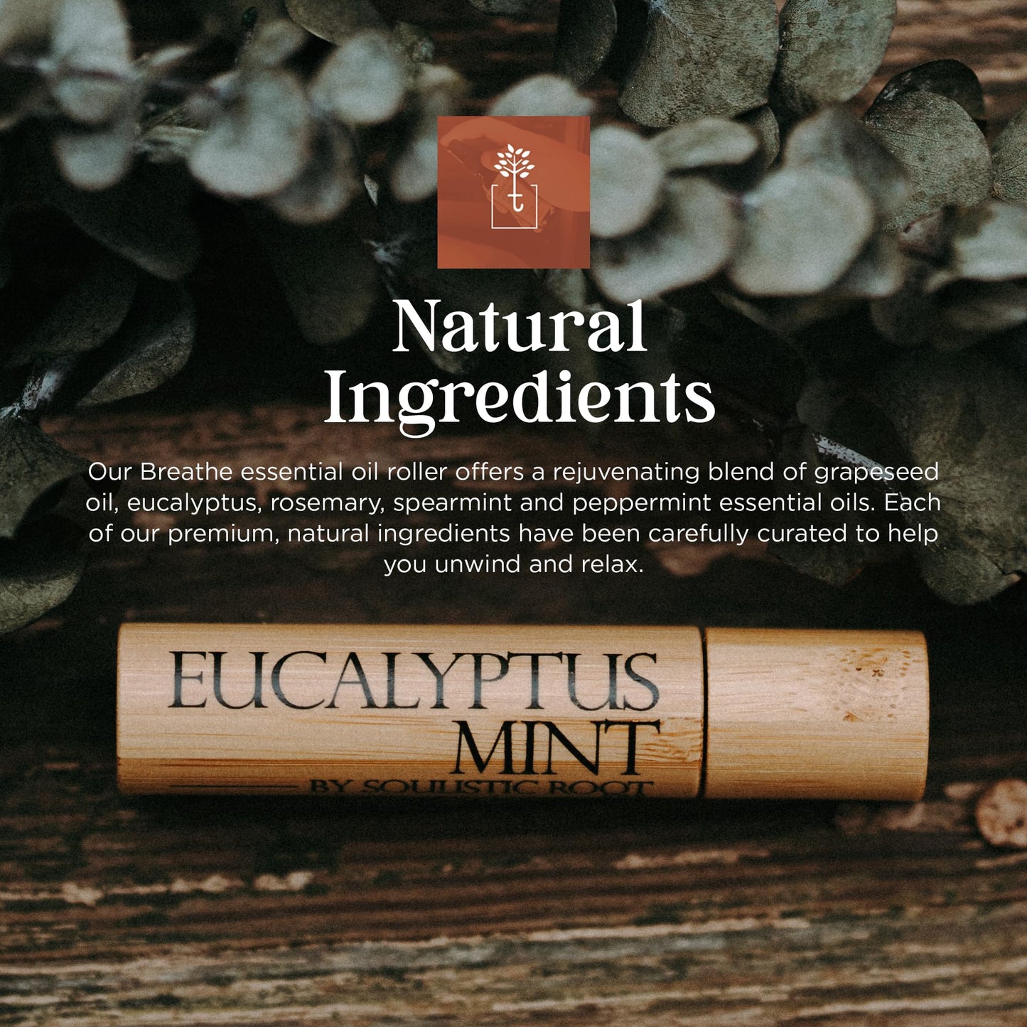 Soulistic Root Eucalyptus Mint Essential Oil Roll On – Aromatherapy Blend w/Peppermint, Spearmint, Rosemary – Breathe Rollerball for Self Care, Spa, Energy, Wellness – 10ml Bottle - for Men & Women