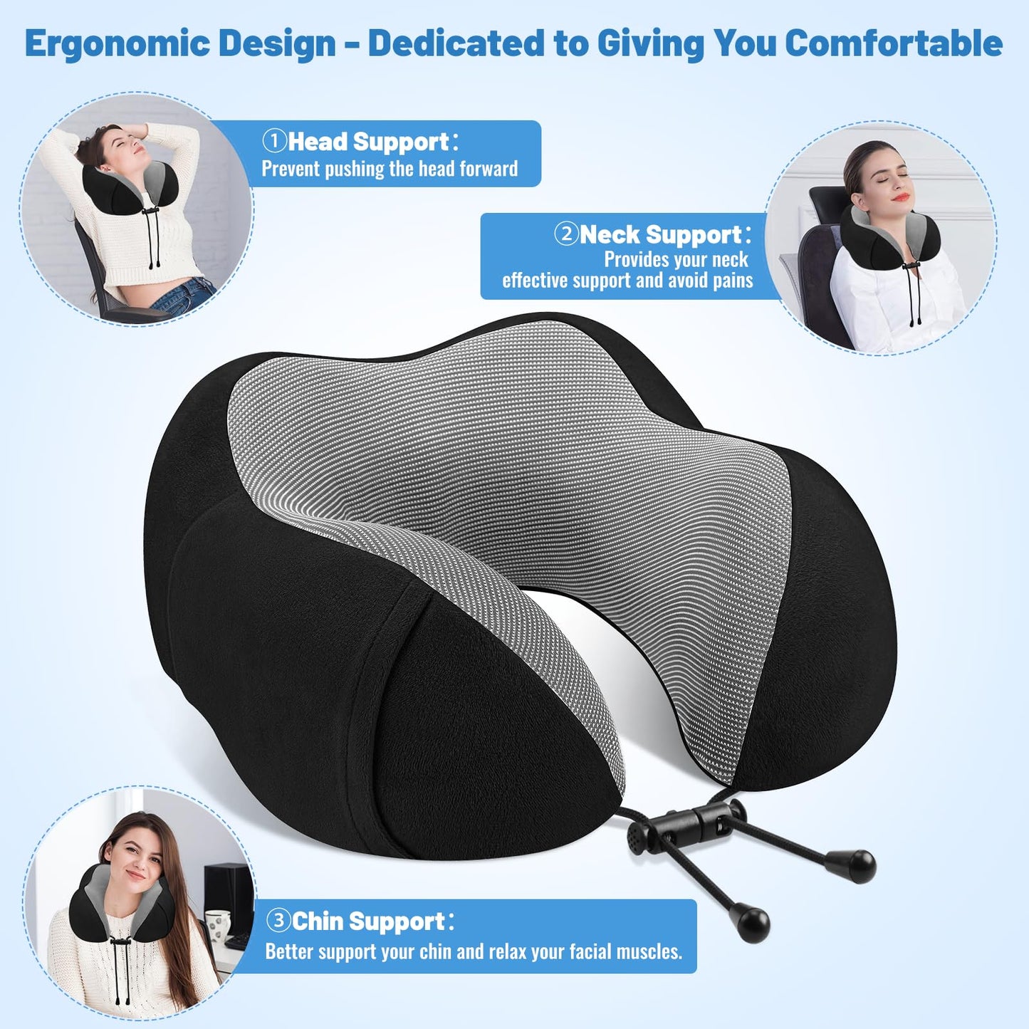 CloudBliss Travel Pillow Premium Memory Foam, Comfortable & Supportive Neck Pillow, Sleeping Neck Pillows for Travel, Airplane Pillow for Sleeping Airplane, Car, Office and Home(Black)