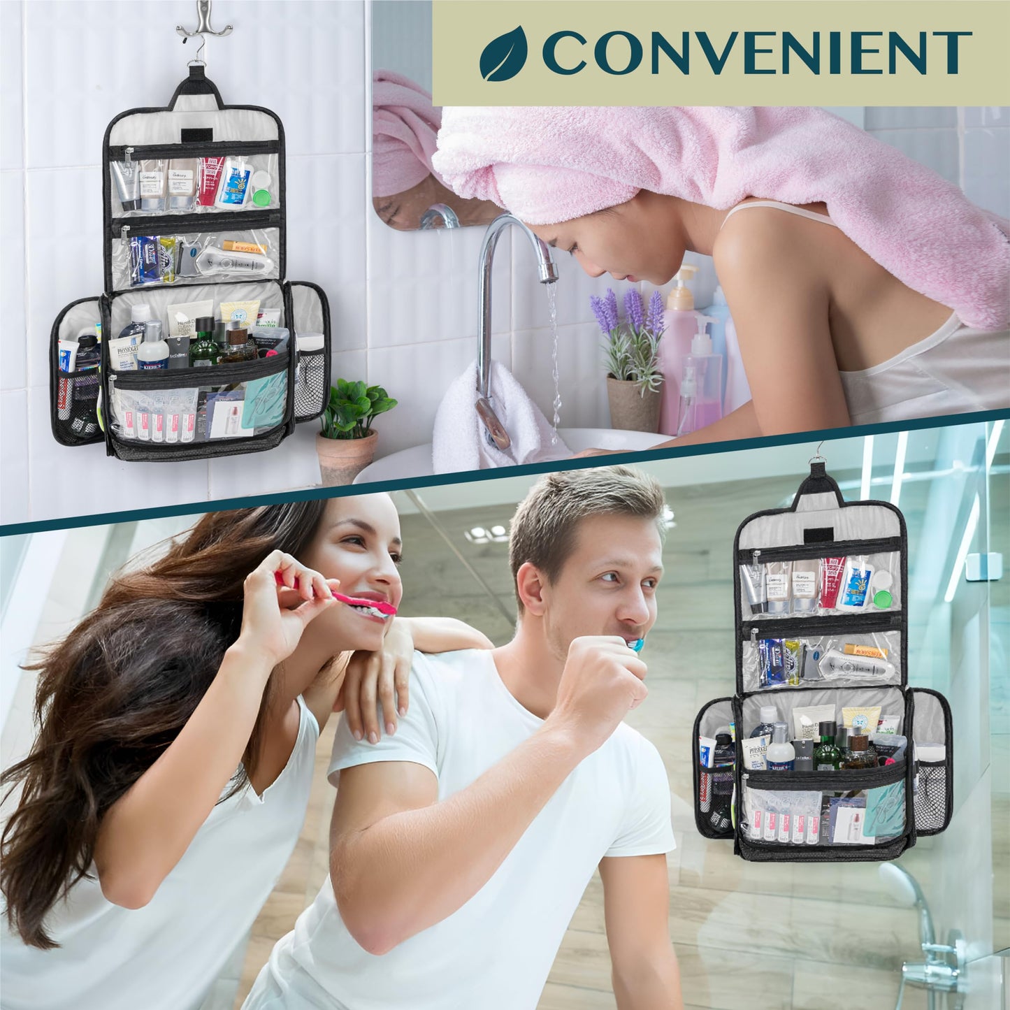 PAVILIA Large Hanging Toiletry Bag Travel Bag Women Men, Cosmetic Organizer, Water Resistant Makeup Bag Accessories Toiletries, Travel Essentials Kit, Black