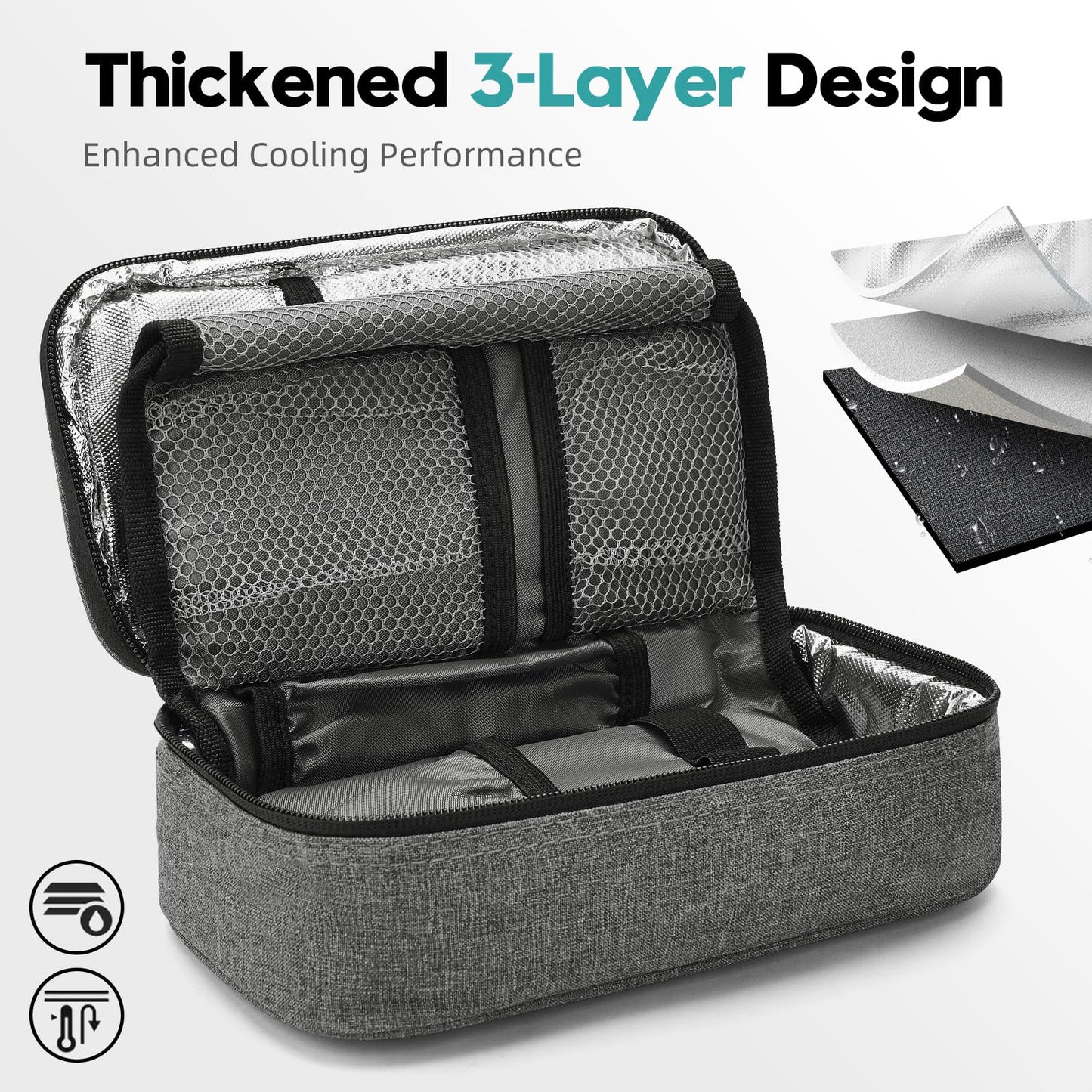 ALLCAMP Insulin Cooler Travel Case Diabetic Medication Cooler with 4 Ice Pack - Medical Cooler Bag Portable and Reusable Grey (9x 4.72x 3.14 inches)
