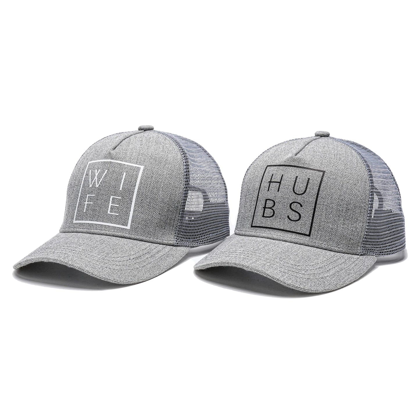 Heather Gray Hubs and Wife Trucker Hats Set of 2 Mr and Mrs Gifts Wedding Gifts for Couples Honeymoon Essentials/Outfits Bride and Groom Gifts His and Hers Hats Engagement The Marriage Gifts