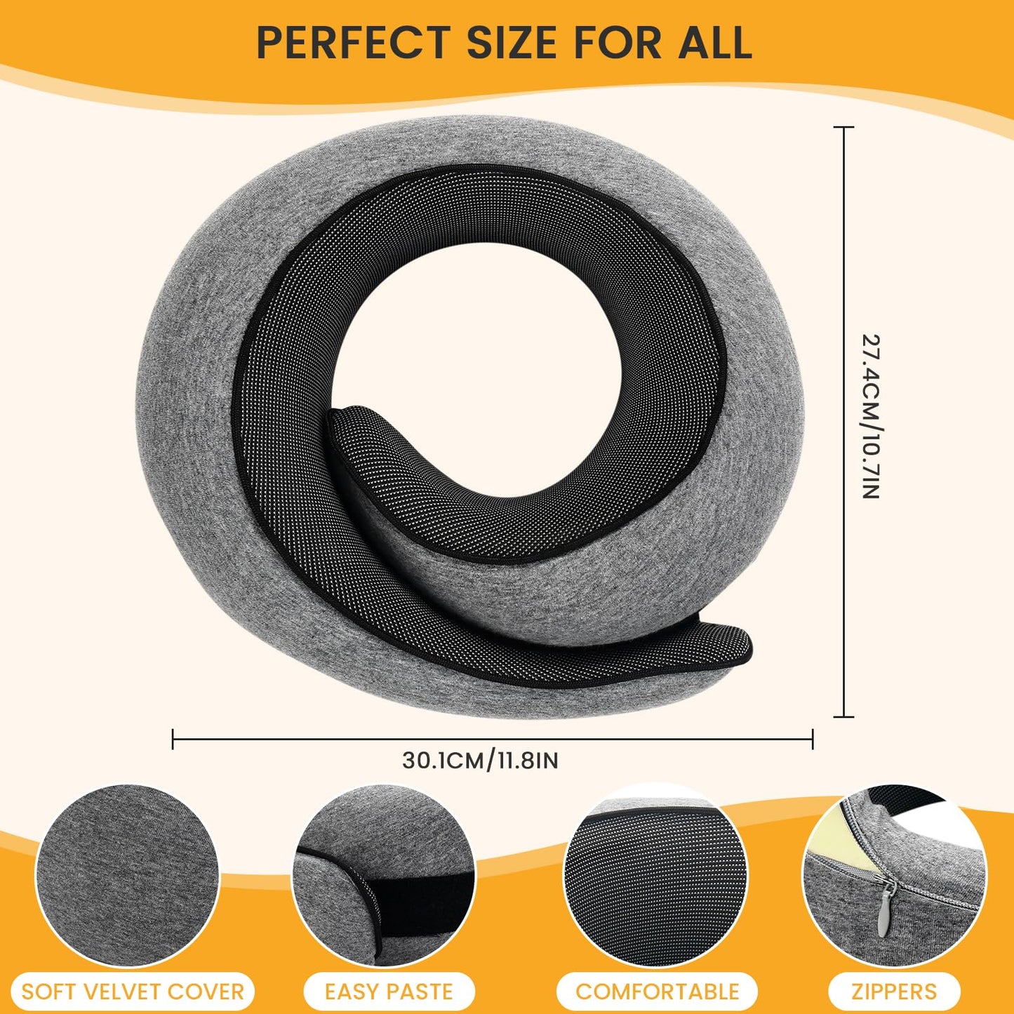 Neck Pillow, Travel Pillow uses Memory Foam to Support Neck Comfort, Ideal Companion for Airplane and car Travel, Compact, Convenient, and Versatile Airplane Sleep Pillow(Gray)