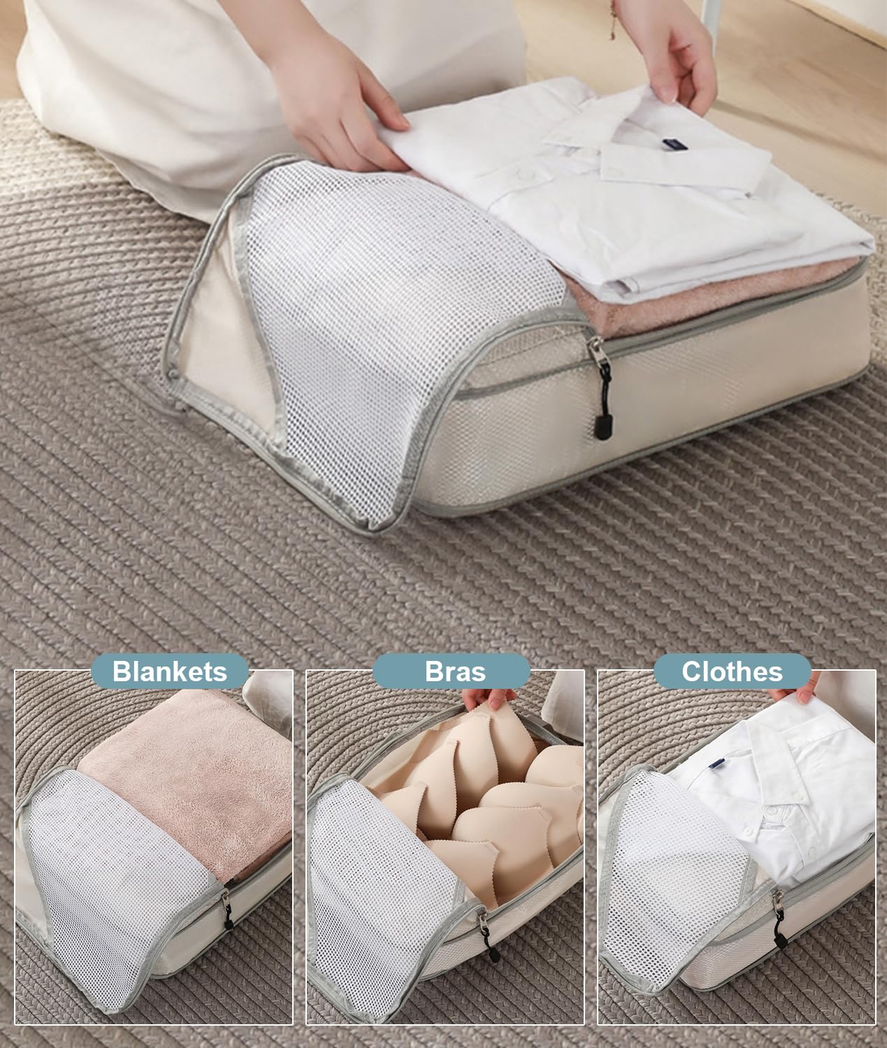 Barsine Large Compression Packing Cubes for Travel 4 Set Luggage Suitcase Organizer Bag Traveling Essentials