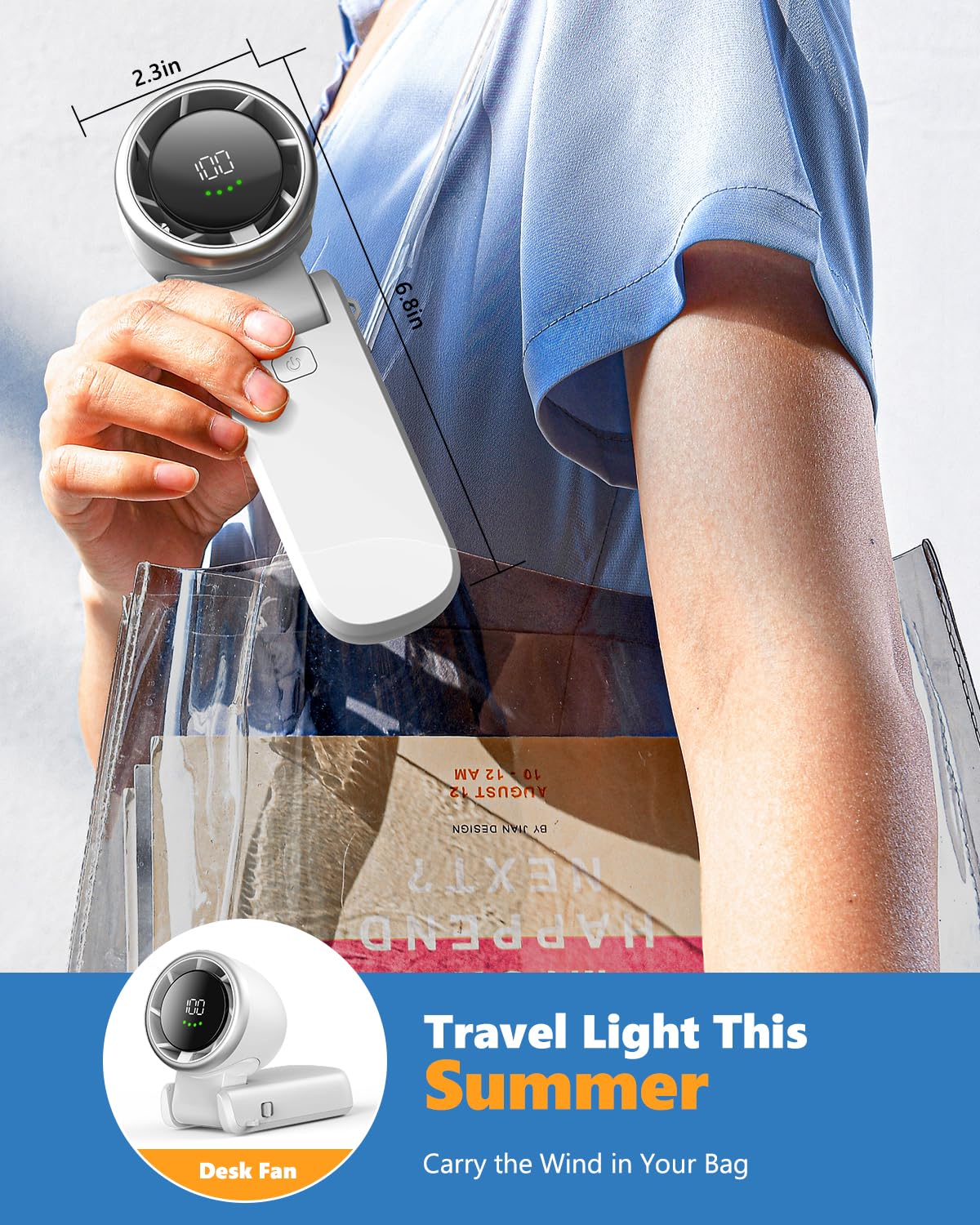 Portable Handheld Turbo Fan, Stepless 100 Gear Wind Rechargeable Personal Hand Fan, 5000mAh Handheld High Speed Fann with Air Turbo Tech, 3 IN 1 Pocket Fans Travel Fans for Outdoor/Indoor Activities