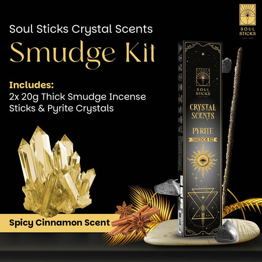 SOUL STICKS Thick Handcrafted Incense Sticks Spicy Cinnamon Scented (Includes 5 Crystals) 20g Thick, Herb-Dipped Sticks Bundle Ideal for Aromatherapy, Cleansing & Relaxation