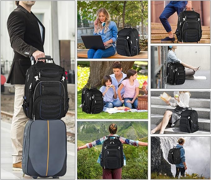 18.4 Inch Laptop Backpack,Extra Large Travel Backpack with USB Charger Port for Men Women,60L Big Capacity Heavy Duty Computer Bag TSA Friendly RFID Anti Theft Pocket Backbag,21.2*15.5*11.5 inch Blue