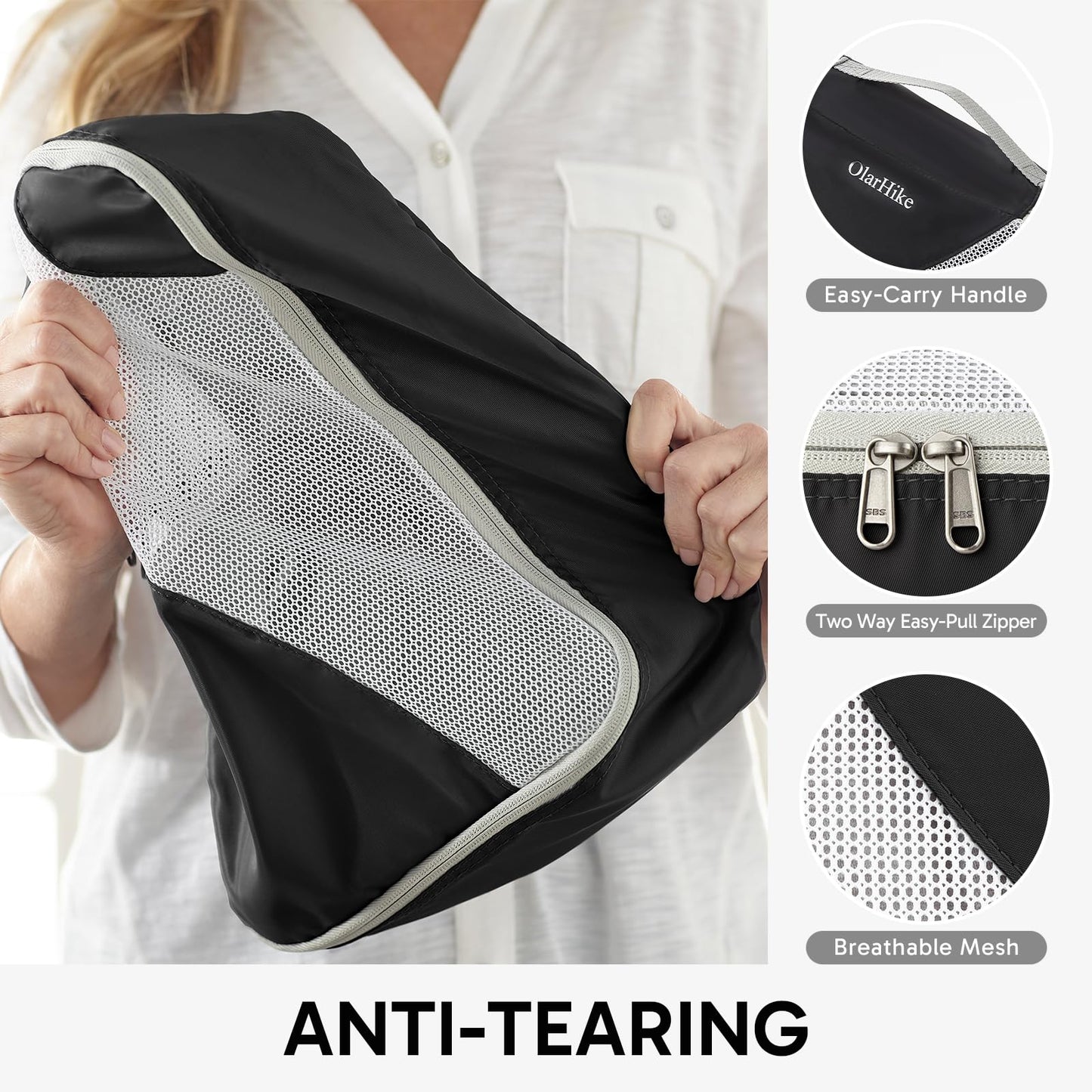 ALL INCLUDED 10 Set Durable Packing Cubes for Suitcases,OlarHike Essentials for Travel,UPGRADED Anti-Tear Stitching, NEW Improved Luggage Packing Organizers for Travel Accessories (Black)