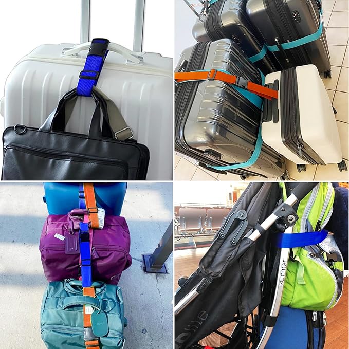 4Pack Luggage Straps Add Bag Straps to Connect Two Suitcases, Adjustable Luggage Belt Connector for Carry On, Travel Attachment Accessories for Connect Your 3 Luggages 4 Color