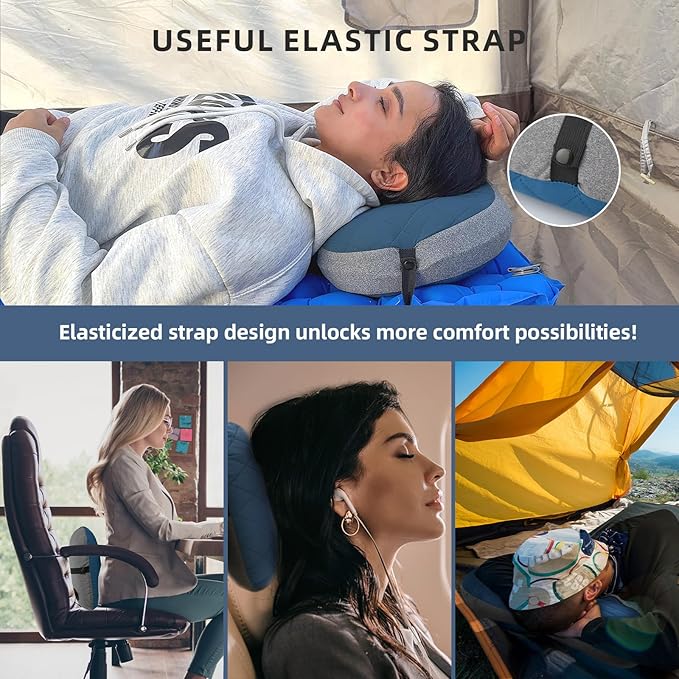 AIRSPIRIT Inflatable Camping Pillow Ultralight Adjustable Firmness, TPU Travel Pillow for Neck & Lumbar Support, Hiking, Backpacking, Airplane, Car Travel & Beach with Removable Washable Cover (Blue)