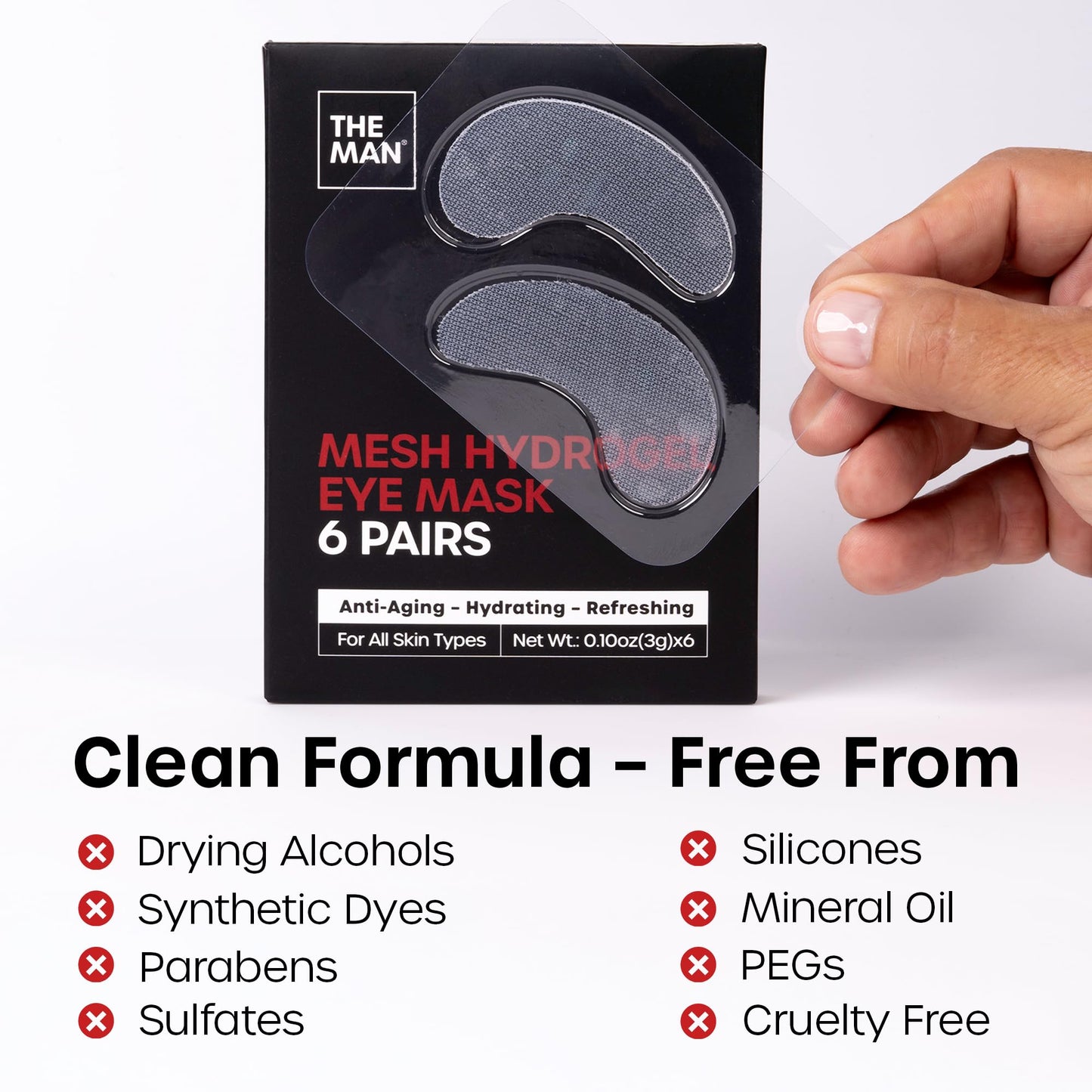 The Man Face Scrubber - Silicone Face Scrubber for Men, Flex Face Brush - Hydrogel Under Eye Patches for Men - Cooling, Hydrating & Firming Eye Masks (1 Scrubber & 6 Pairs)