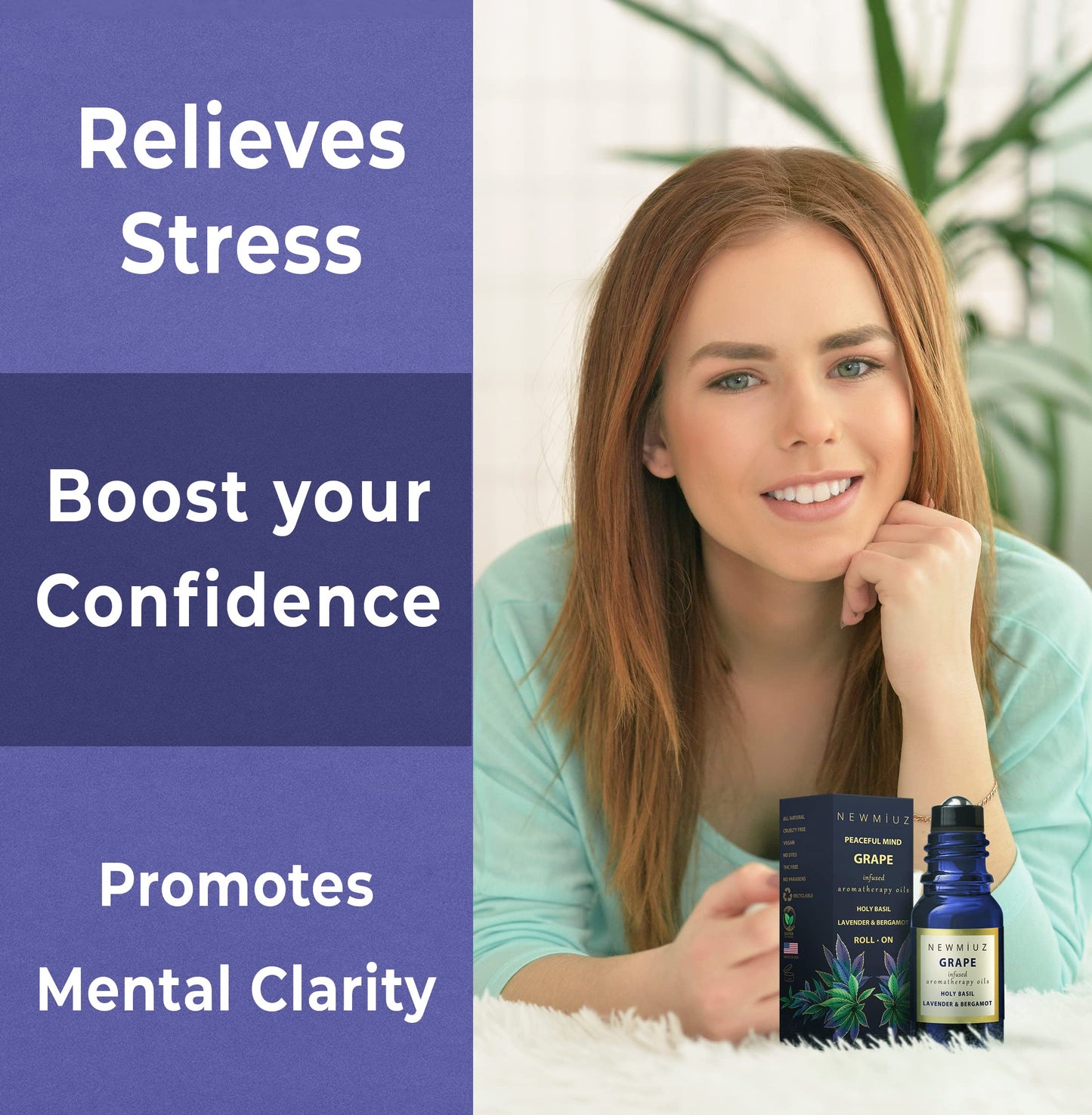 Calming Roll On Essential Oil Blend Anti Stress Roller Lavender Bergamot Holy Basil Destress Relief Gifts for Women Perfect Stocking Stuffers NEW MIUZ