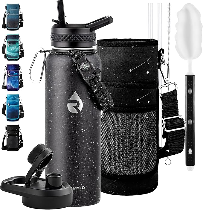 40oz Insulated Water Bottle, Triple Wall Vacuum Stainless Steel Water Bottles - Keeps Cold 48H, Reusable Metal water flask Jug for Gym, Sports, Camping, Hiking,Travel, Black Speckled
