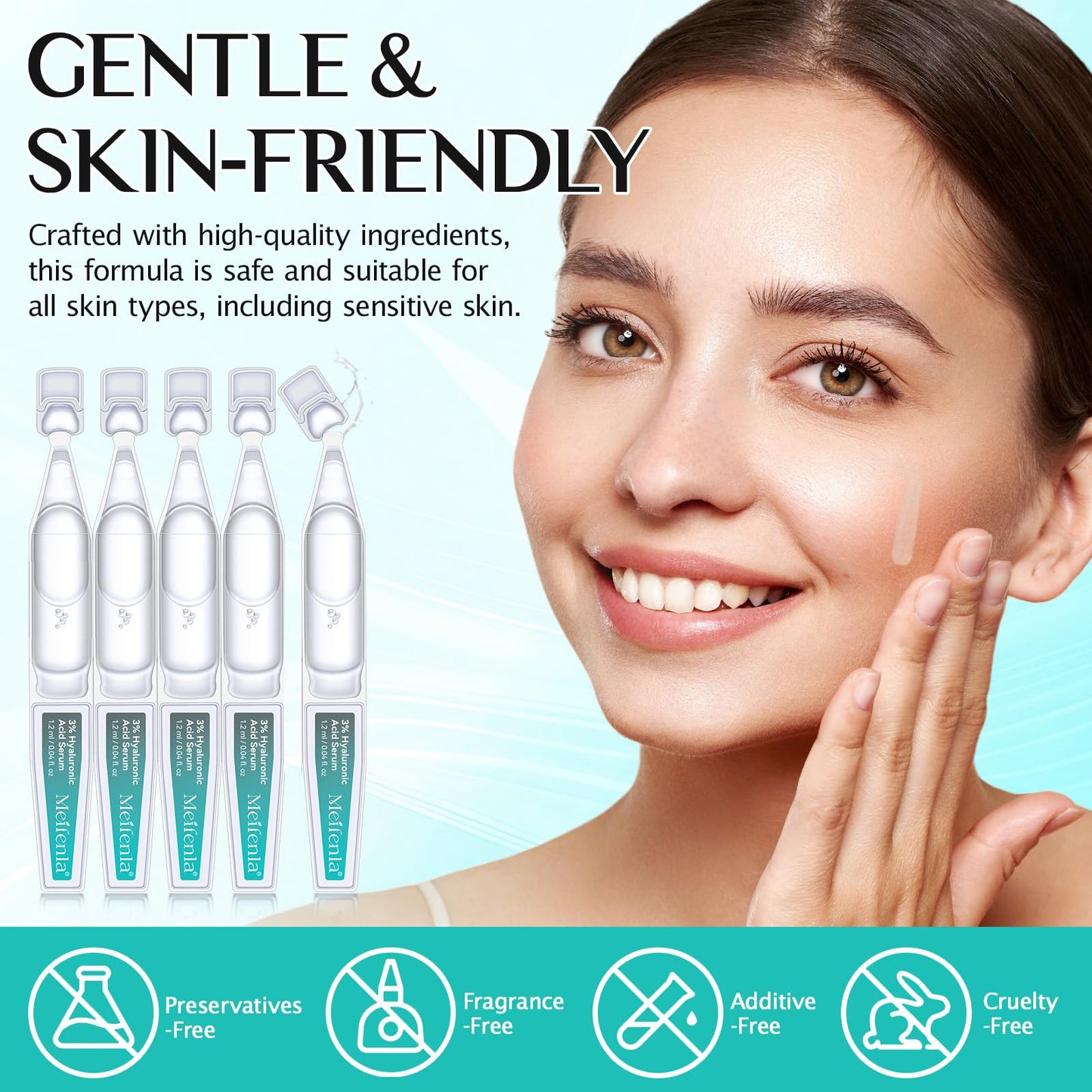 Meifenla 3% Hyaluronic Acid Serum for Face,Ultra-Hydrating Hyaluronic Acid Serum Tube Smooth Skin Deep Moisturizing Facial Serum for Anti-Aging with 30 Pcs Single-Use Vials Design