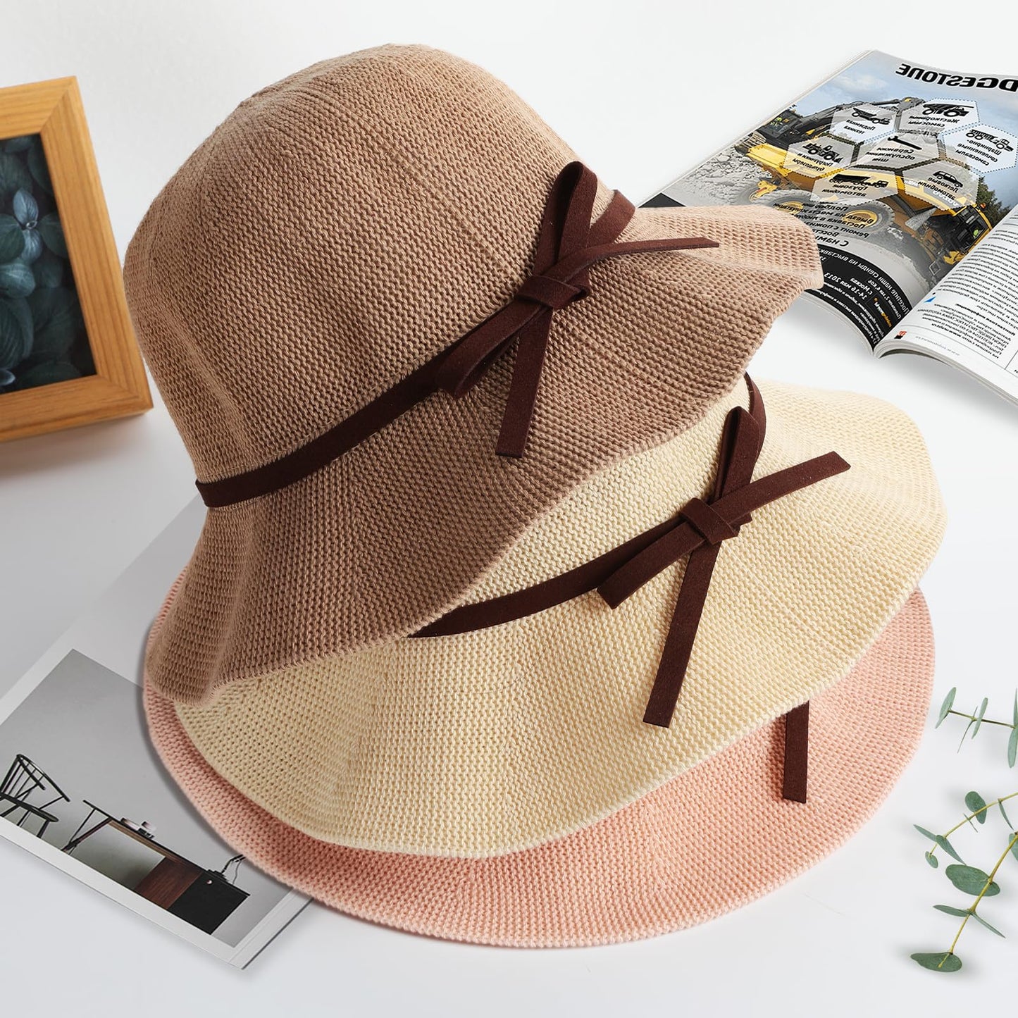 Sun Beach Hats Summer for Women, UPF 50+ UV Sun Protection Wide Brim Woven Crochet Hat Foldable Packable Roll up Knitted Cap, Beige