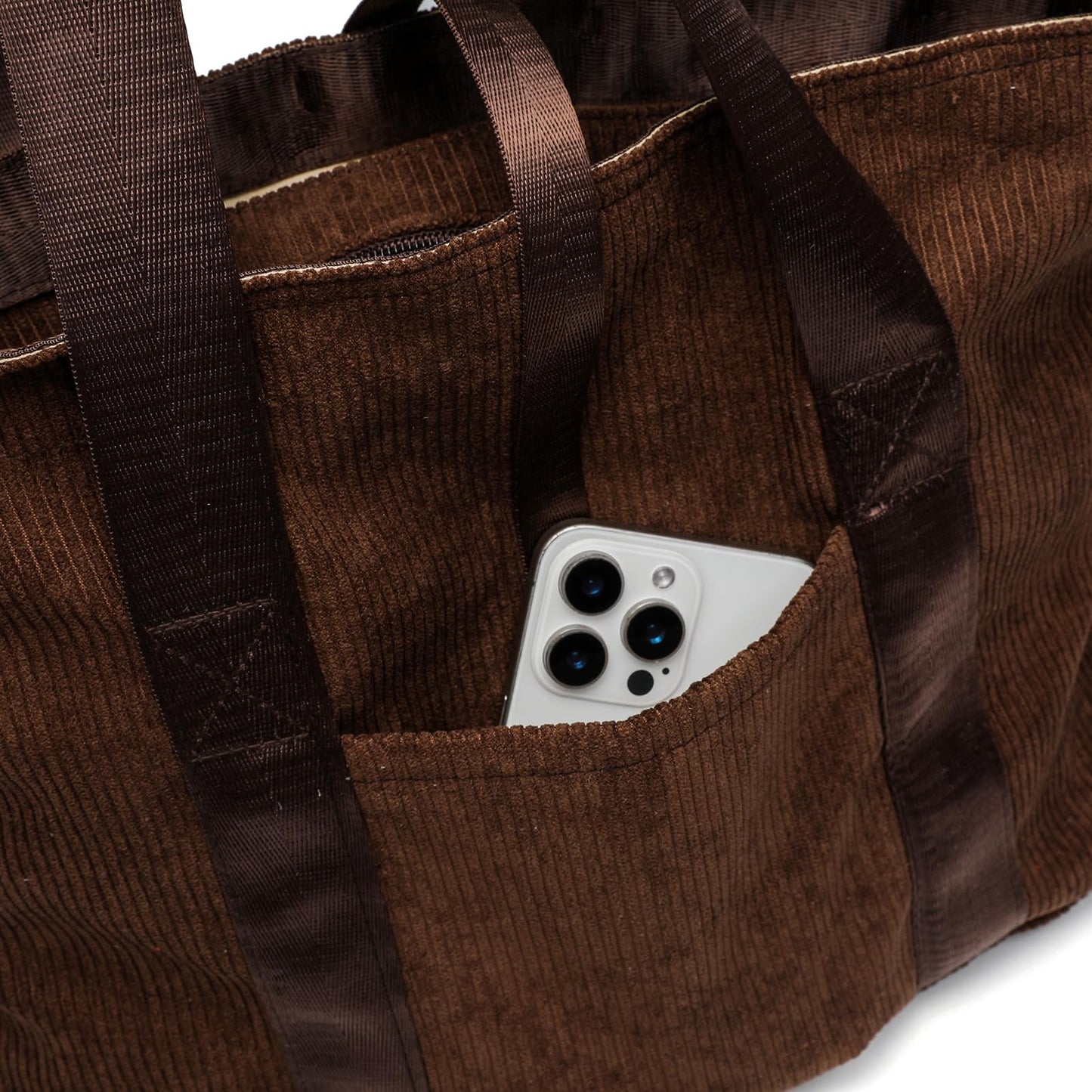 mcuvaec Corduroy Tote Bag for Women, Foldable Tote Bag With Zipper, Large Shoulder Bag, Purses and Handbags for Work Travel(Corduroy bag-Brown)