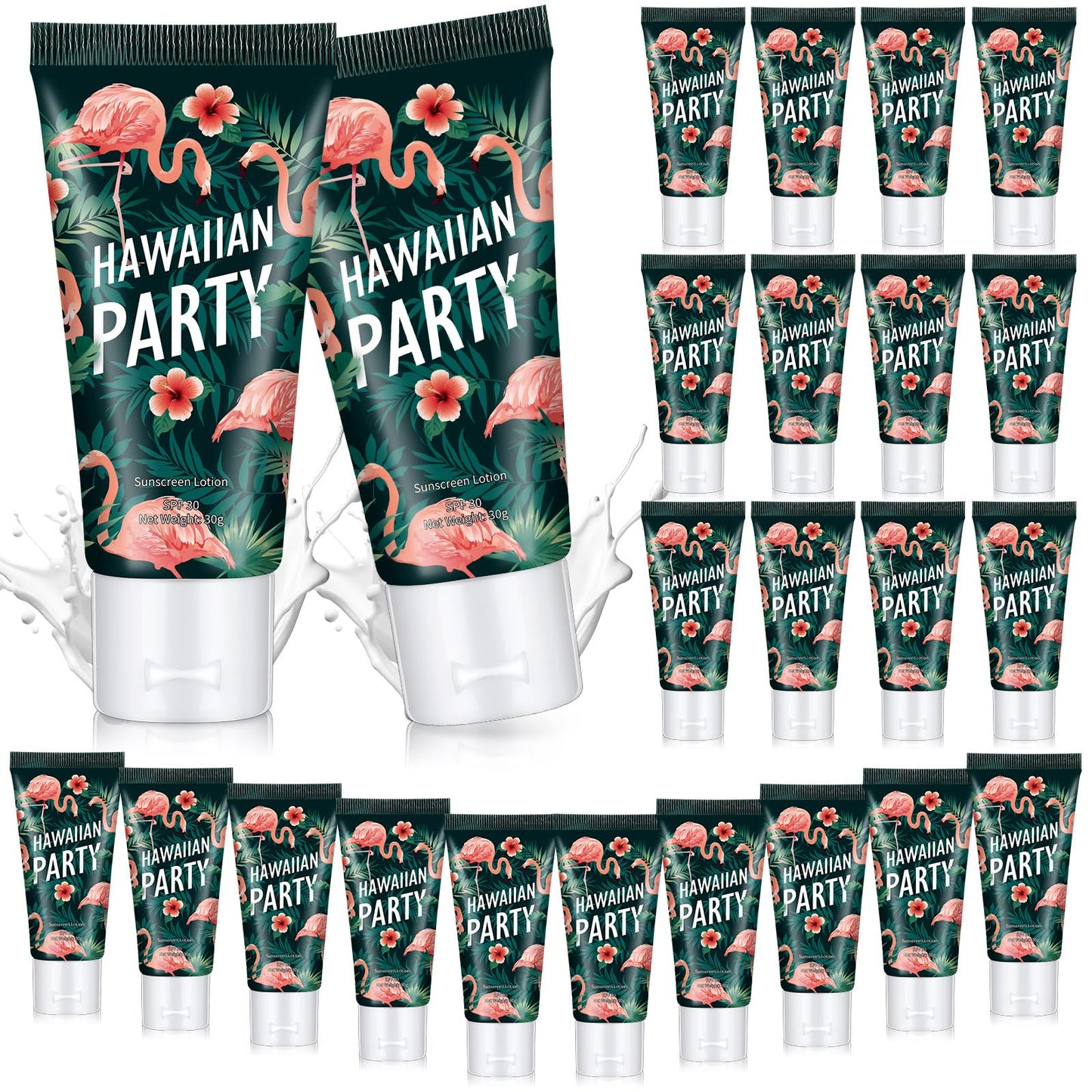 Dansib 24 Pcs Mini Sunscreen Bulk for Summer Wedding Party Spf 30 Water Resistant Sunscreen Lotion Bulk 1oz Travel Size for Thank You Gifts Wedding Party Supplies(White Cream,Flamingo)