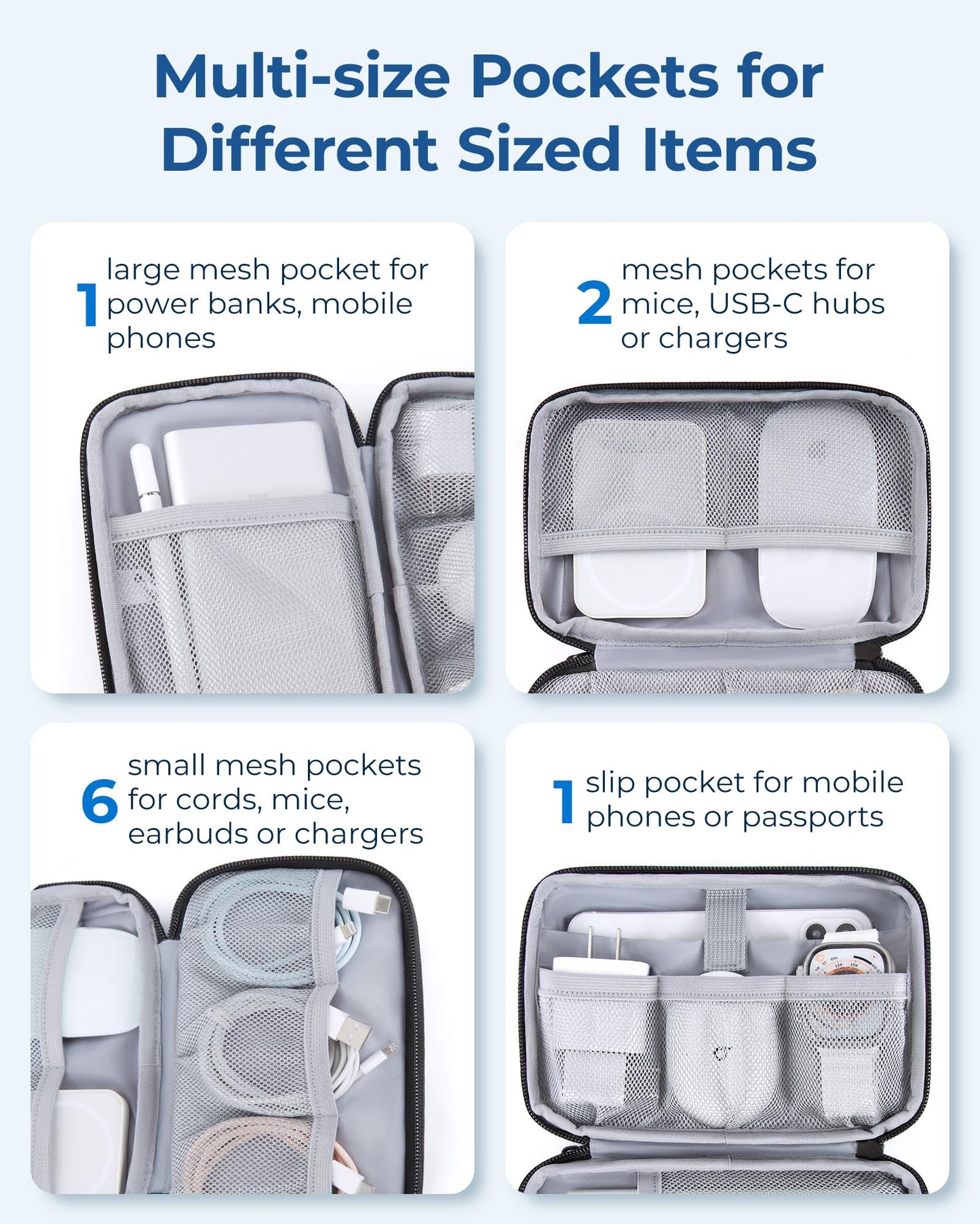 BAGSMART Electronics Organizer Travel Case, Cable Charger Cord Tech Organizer Pouch for Phone Charger Accessories, Black