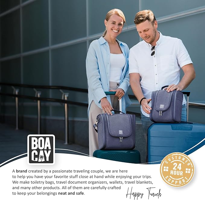 BOACAY Hanging Travel Toiletry Bag for Women and Men, Makeup Bag, Bathroom & Shower Organizer Kit for Accessories, Cosmetics, Travel Essentials