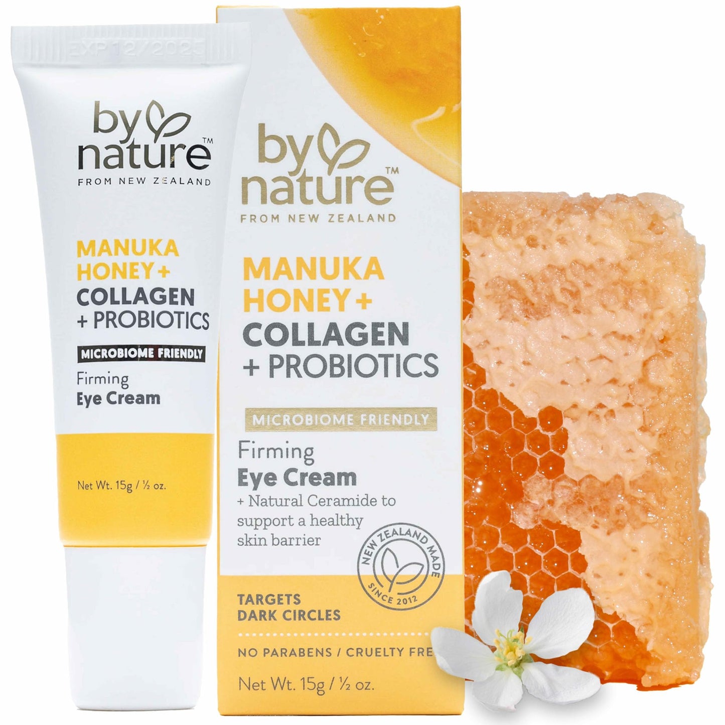 By Nature Eye Cream - Manuka Honey, Collagen, and Probiotics - Hydrating Under Eye Cream for Dark Circles - Skincare from New Zealand - .5oz