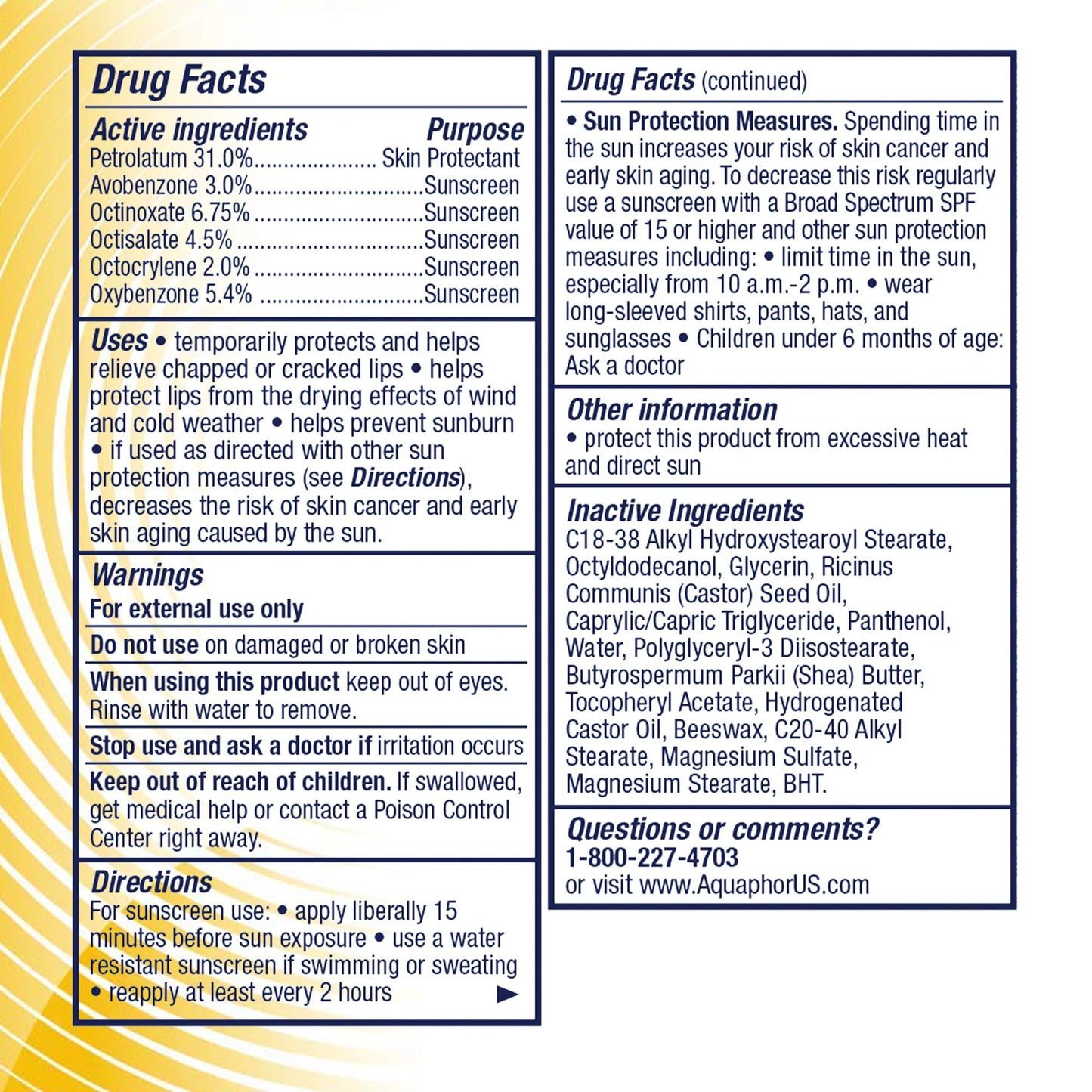 Aquaphor Lip Repair and Protect Stick with Sunscreen, Broad Spectrum SPF 30 Sunscreen Lip Balm, 0.17 Oz Stick, Pack of 4