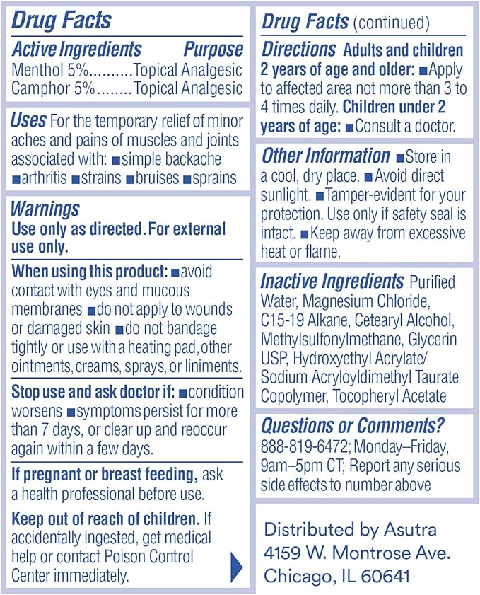 ASUTRA Recovery Roll-On Gel, 3.4 oz - Cooling and Warming Sensation, Temporary Relief from Muscle Discomfort and Soreness, Mess-Free Applicator, Menthol, Camphor, and Premium-Quality Magnesium