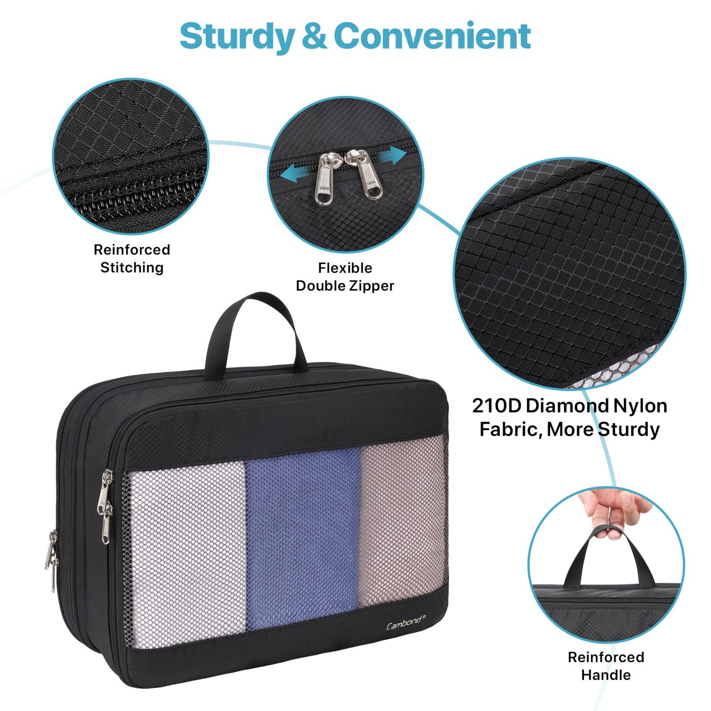 Cambond Double Sided Expandable Compression Packing Cubes - Separate Clean and Dirty Clothes See Through Mesh Compression Cubes for Travel, Efficient Packing Organizers for Road Trip, Cruise