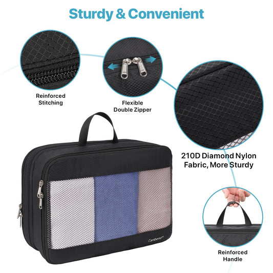 Cambond Double Sided Expandable Compression Packing Cubes - Separate Clean and Dirty Clothes See Through Mesh Compression Cubes for Travel, Efficient Packing Organizers for Road Trip, Cruise