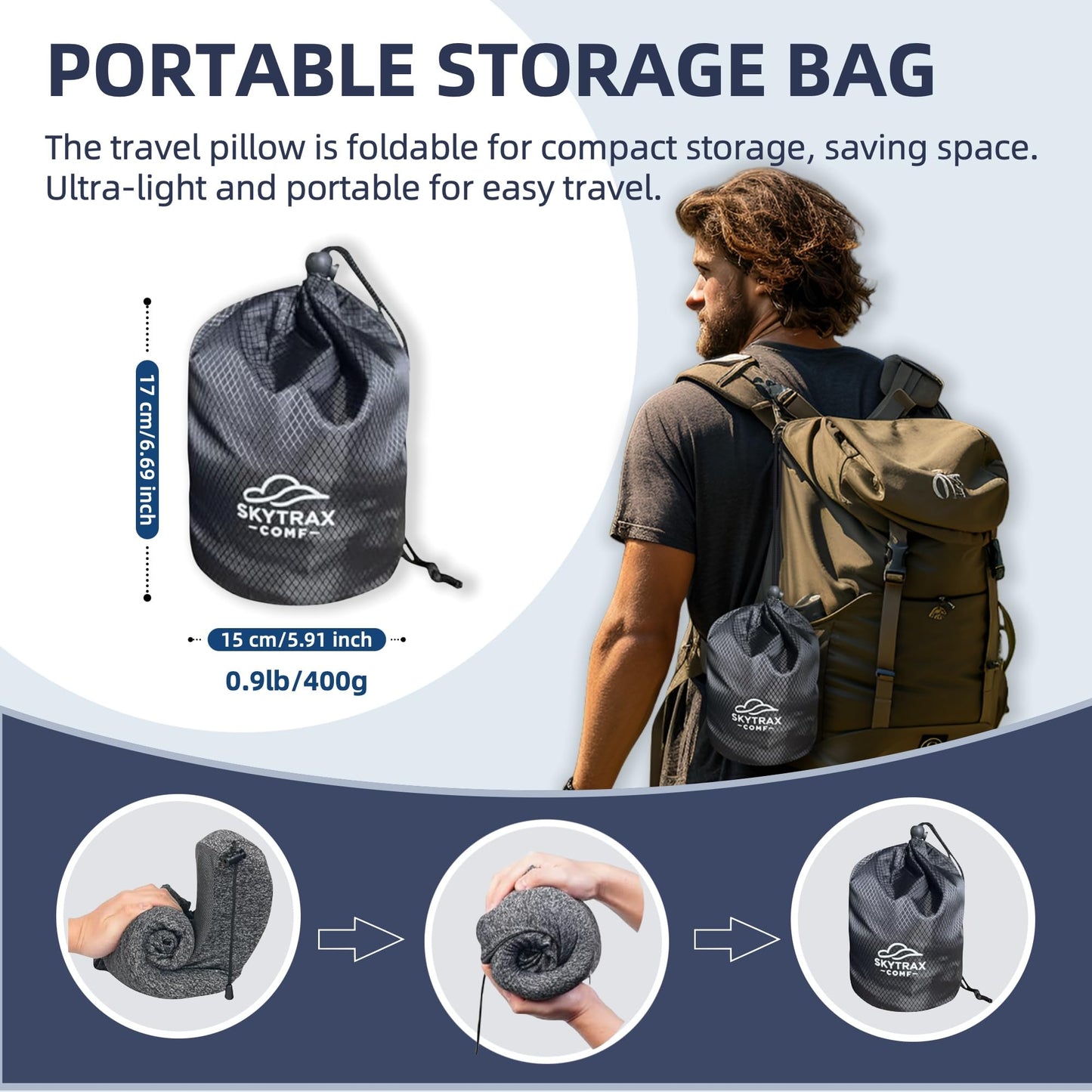 Travel Pillow with Extra Large Hood for Airplane Long Flights Privacy and Comfort Memory Foam with Skin-Friendly Cover for Road Trip Head&Neck Support for Plane Office Cars Sleeping & Rest (Grey)