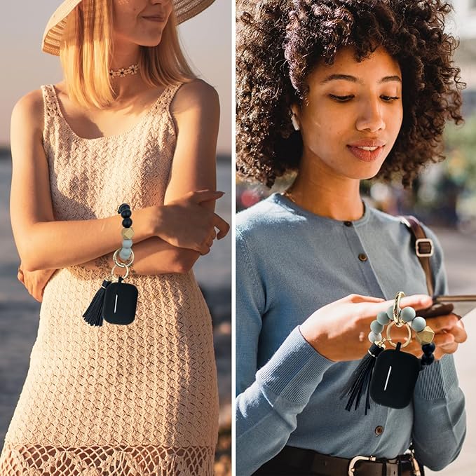 Compatible with Airpods Pro Soft Silicone Case Cover with Bracelet Keychain for Apple Airpod Pro 1st Generation Case for Women (Black)