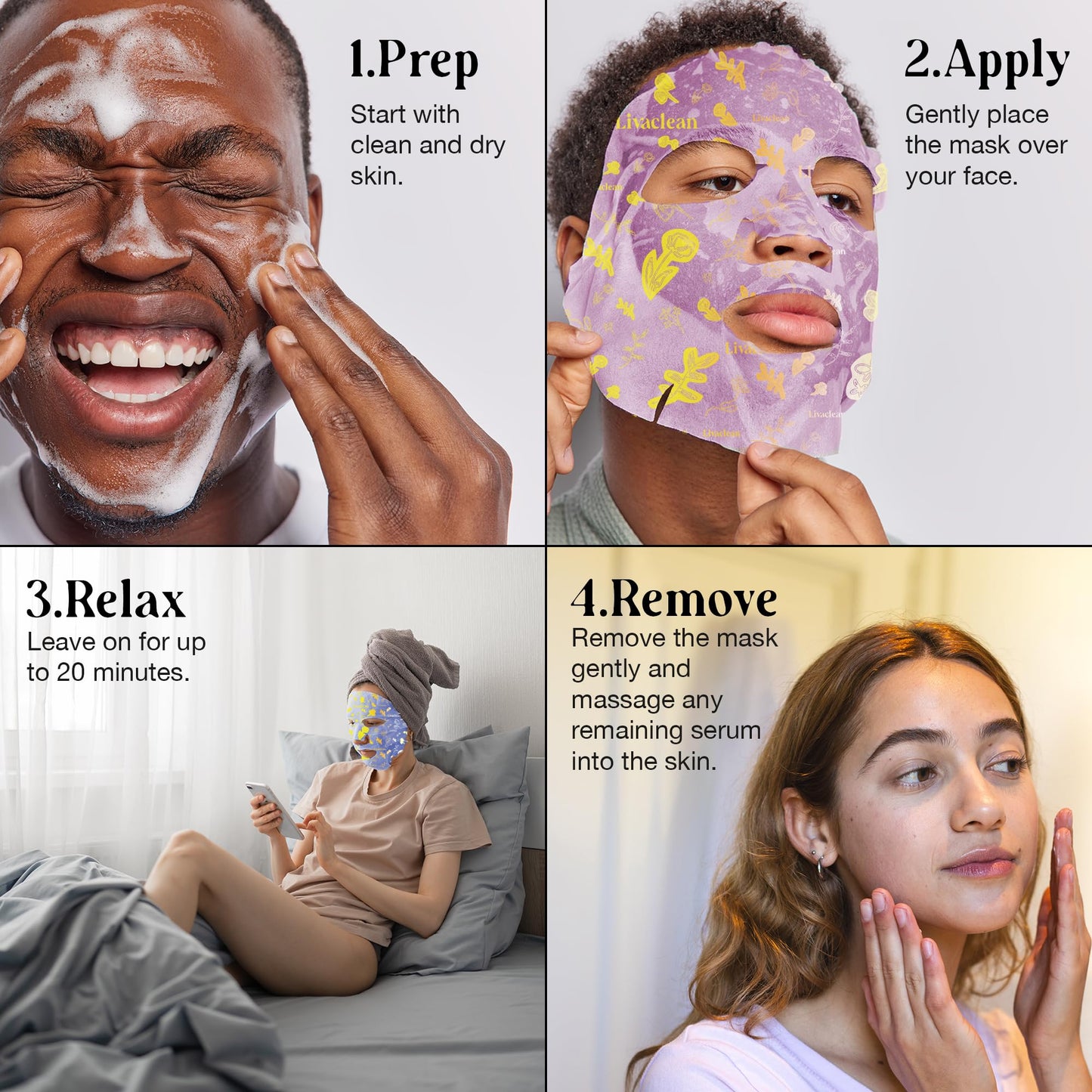 LivaClean 12 CT Face Masks Skincare - Collagen Sheet Mask - Hydrating Face Masks Bulk with Glycerin, Hyaluronic Acid, Aloe Vera - Soothing, Refreshing, Moisturizing Formula for All Skin Types