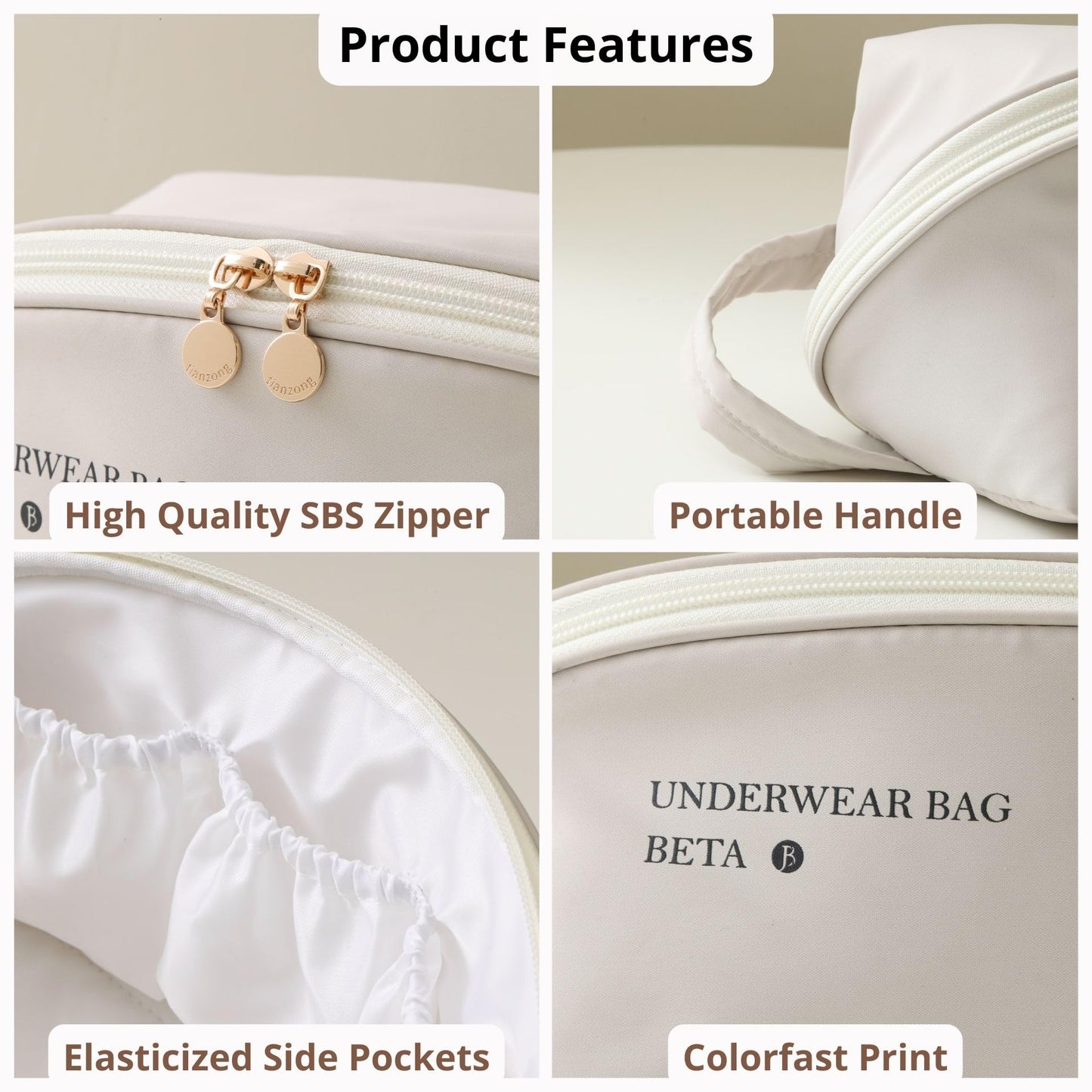 tianzong Travel Underwear Packing Cube for Women, Portable Luggage Organizer Bag, Multi-compartment Versatile Storage Bag for Suitcase (1 Pack, XL Beige)