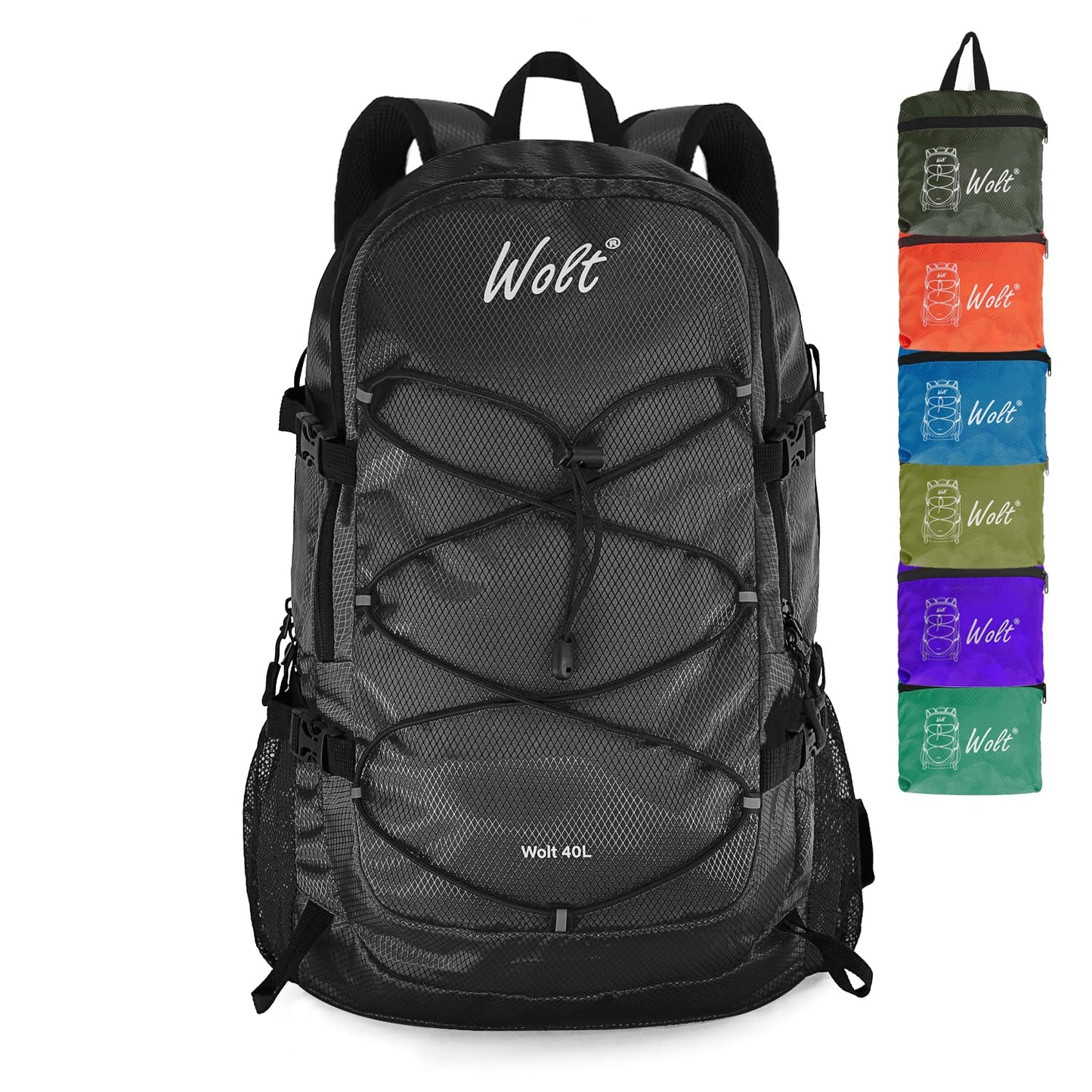 WOLT 40L Packable Travel Backpack, Foldable Lightweight Backpack for Men Women,Waterproof Hiking Bag for Outdoor Camping (Black)