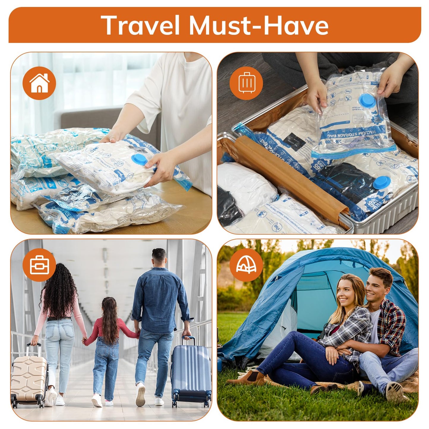 Vacuum Luggage Storage Bags with Cordless Electric Portable Pump, Double Zipper Sealed Space Saver Bag, Compression for Clothes, Bedding and Travel Essentials