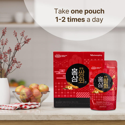 KWANGDONG Ssang Hwa Jin (Red Ginseng) - Korean Traditional Herbal Red Ginseng Tea, Supports General Wellness, Energy, and Vitality, 10 Pouches