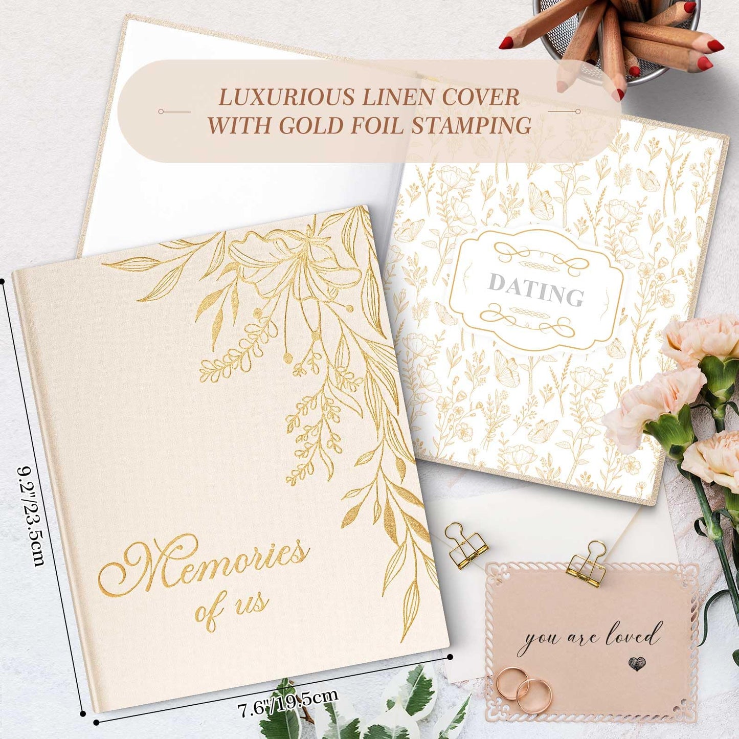 Lanpn Wedding Anniversary Journal Book Memories of Us, Linen Dating to 70th Wedding Scrapbook Notebook Memory Book, Newlywed Marriage Couple Anniversary Journal Bridal Shower Gifts (Beige, 190 Pages)