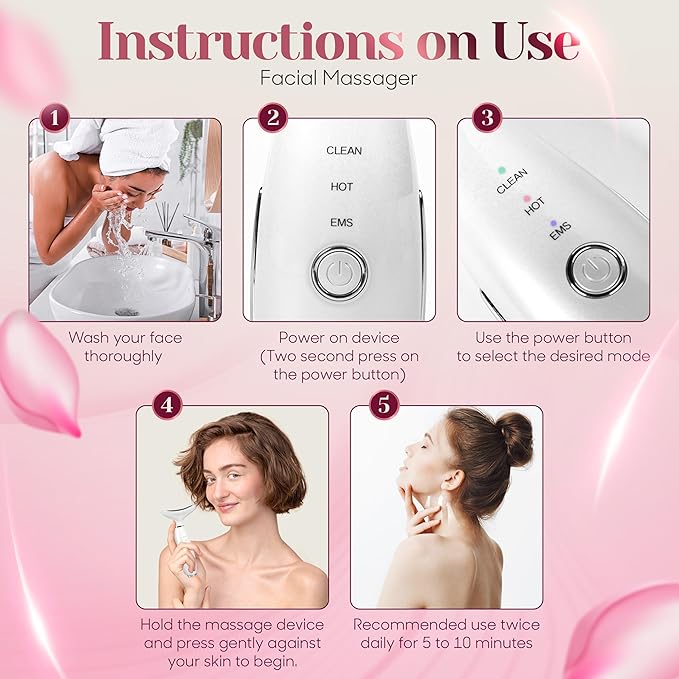 KLY Beauty Face & Neck Massager – 7-Color LED Light Therapy Device with Soothing Heat & Vibration for Relaxation and Skin Rejuvenation – White