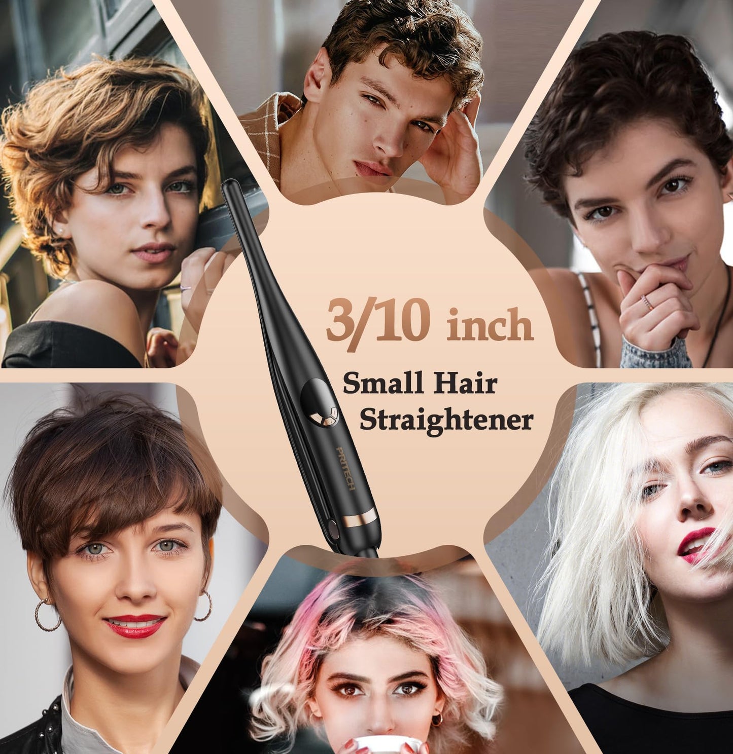 Small Flat Irons for Short Hair, 3/10" Thin Flat Iron for Short Hair, Pixie Cut and Bangs, Negative Ions Small Hair Straightener for Edges with 10th Adjustable Temp. Auto Shut Off