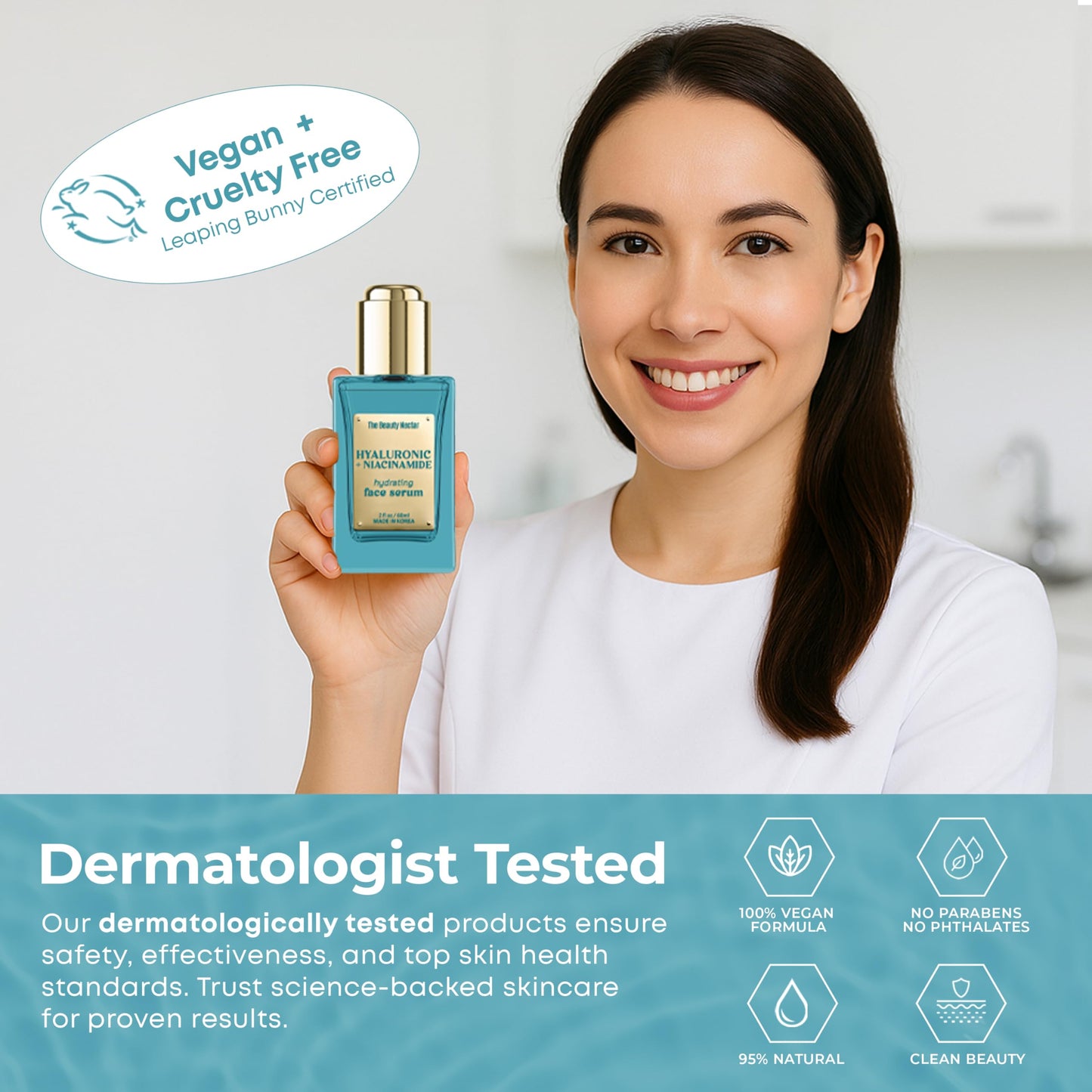 The Beauty Nectar Hyaluronic Acid & Niacinamide Face Serum – Deep Hydration, Skin Barrier Repair, Tone Correcting – Dermatologist Tested, Anti-Aging, Korean Skin Care – Clean Vegan Formula – 2 Fl Oz