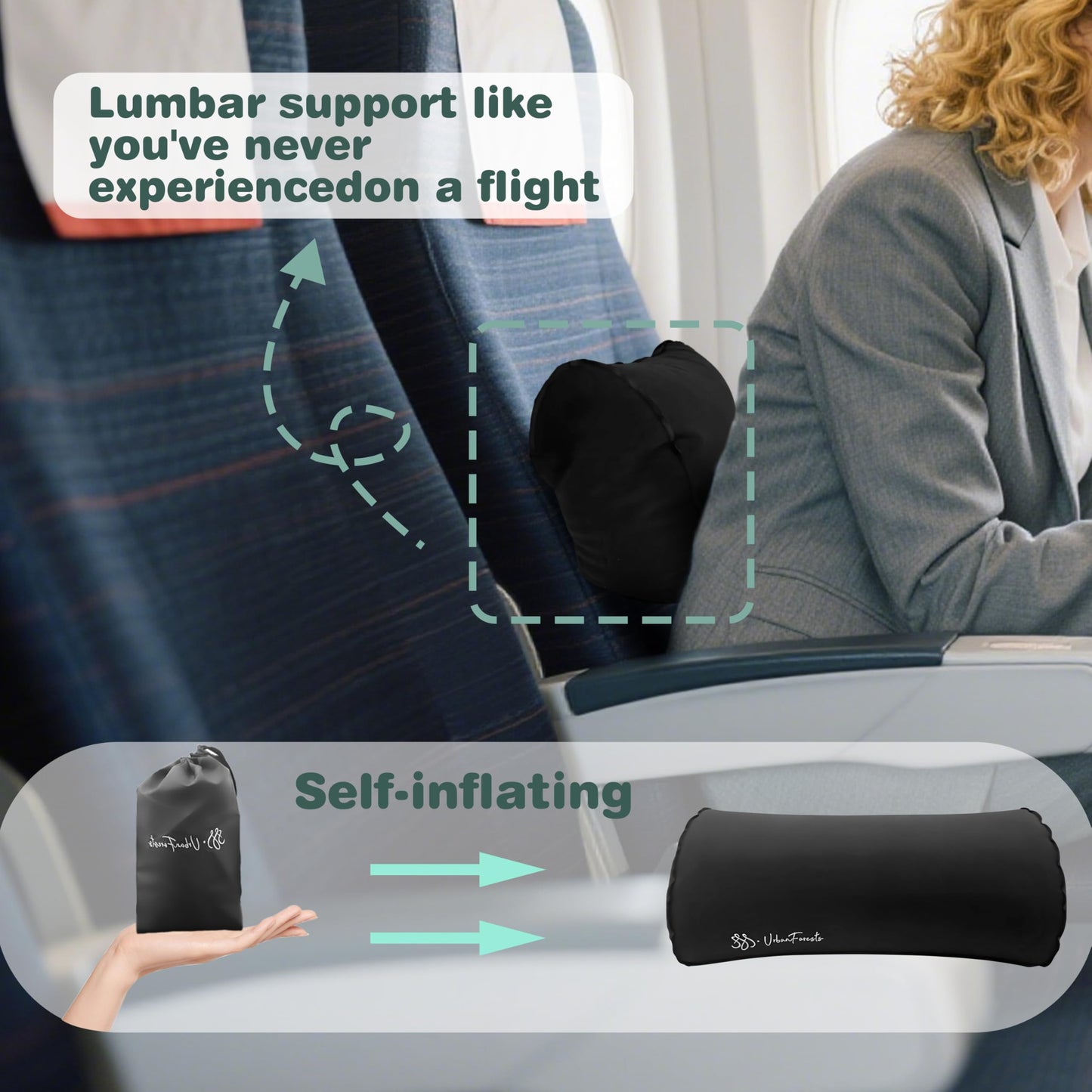 SSS·UrbanForests Inflatable Neck and Lumbar Support Pillow with Adjustable Straps for Travel and Office Use