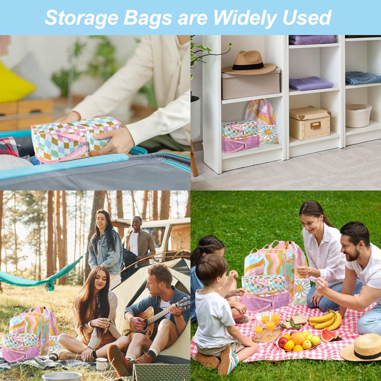 7 Piece Compression Packing Cubes Set - Boho Rainbow Flowers Ultra-Lightweight Travel Organizers with Reinforced Zippers for Luggage & Suitcases Compression Set (Durable Travel Accessories)