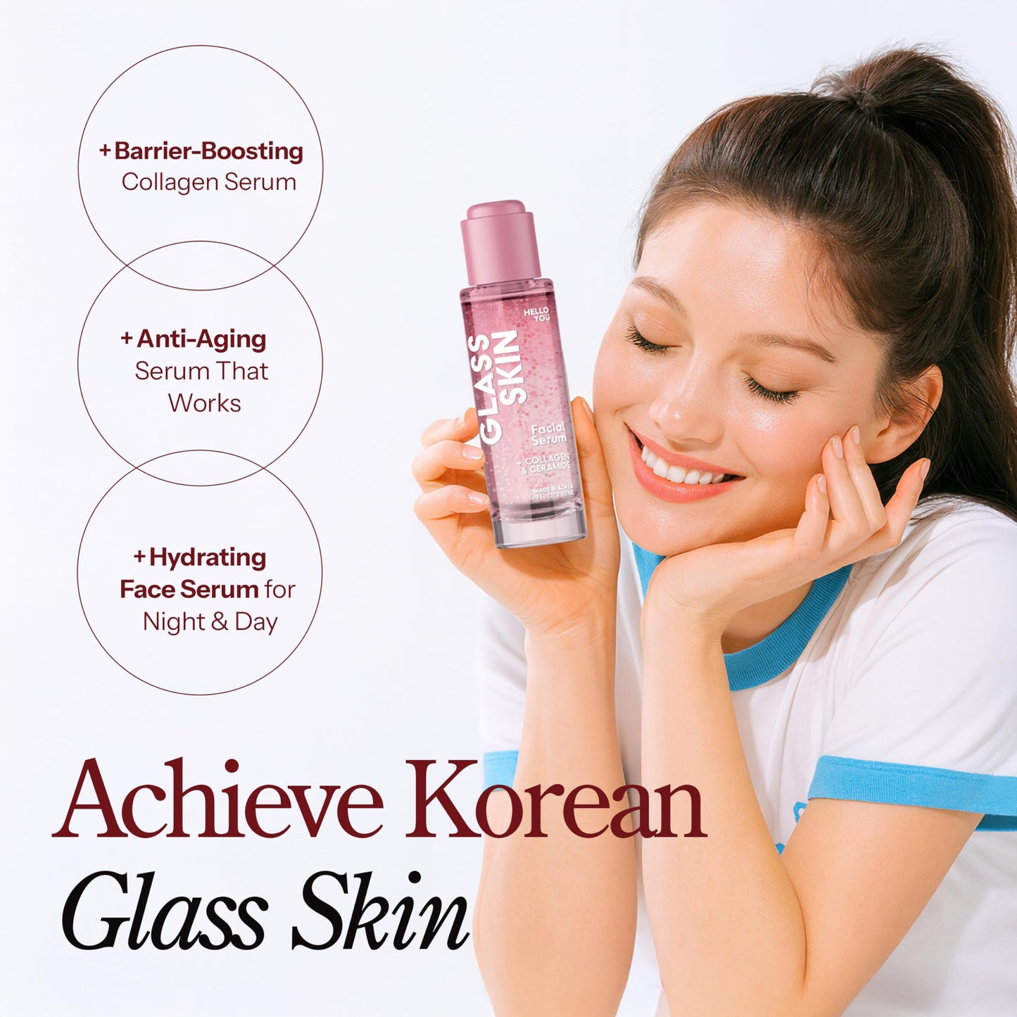 Hello You Collagen Face Serum with Ceramide - Dermatologist Tested, Anti-Aging, Korean Skin Care - Hydrates, Improves Skin Barrier, Promotes Glass Skin, Reduces Fine Lines & Wrinkles - 1.69 Fl Oz