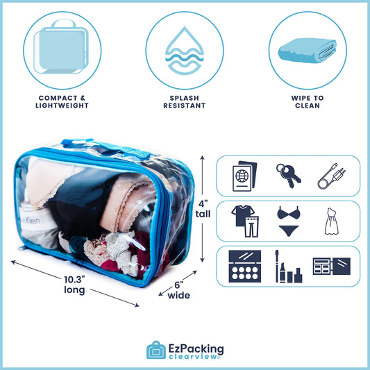 Small Clear Travel Packing Cube/See Through PVC Plastic Pouch for Carry On Suitcase, Backpack or Diaper Bag/Transparent Multipurpose Accessories, Makeup & Underwear Organizer w/Handle (Rose)