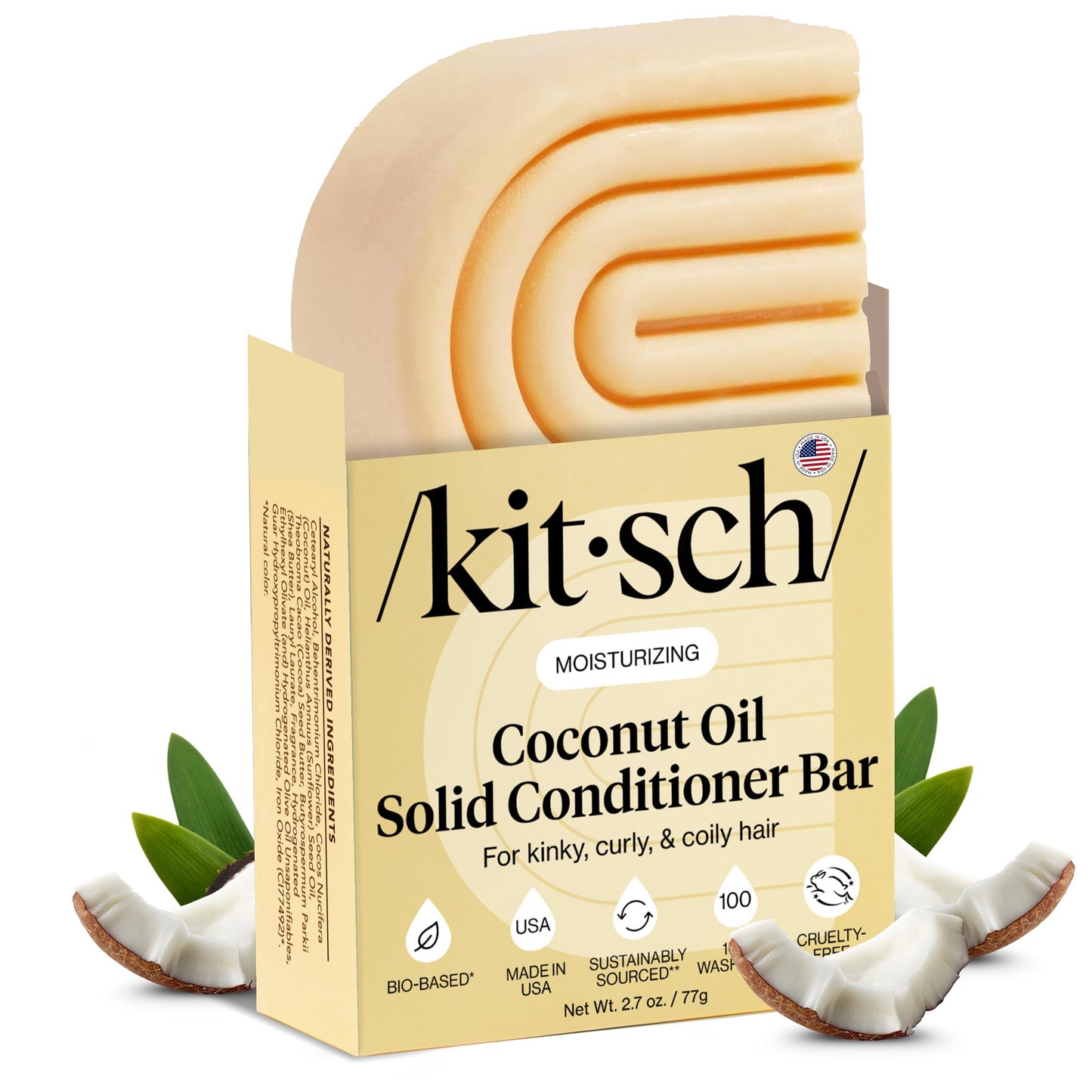 Kitsch Coconut Oil Conditioner Bar - Hair Conditioner For Women and Men - Deep Moisturizing, Nourishes, Hydrate & Soften Damaged Dry Hair - Silicone, Paraben & Sulfate Free - 2.7 oz